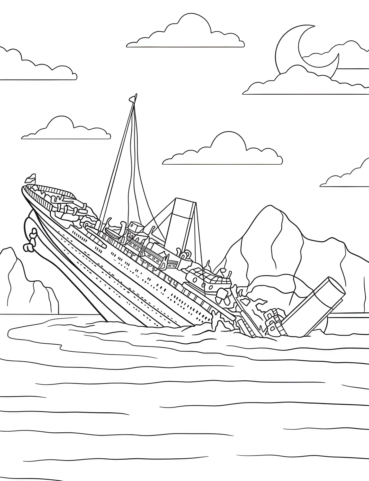 Тонущий Титаник №10473. Раскраски для девочек по категориям. Титаник (Titanic).