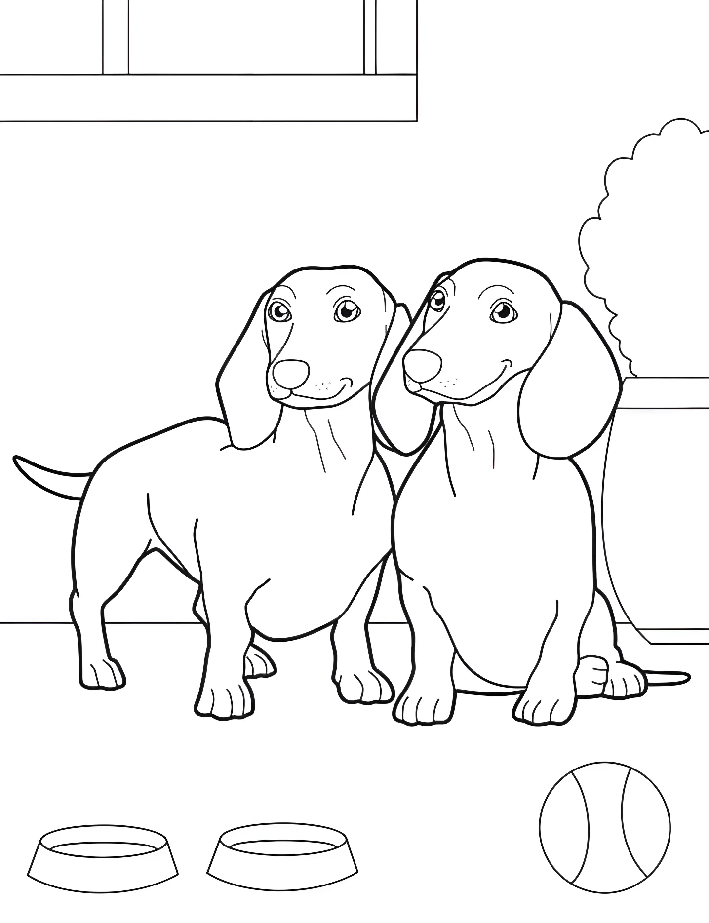 Две милые таксы №7065. Раскраски для девочек по категориям. Собаки (Dog).