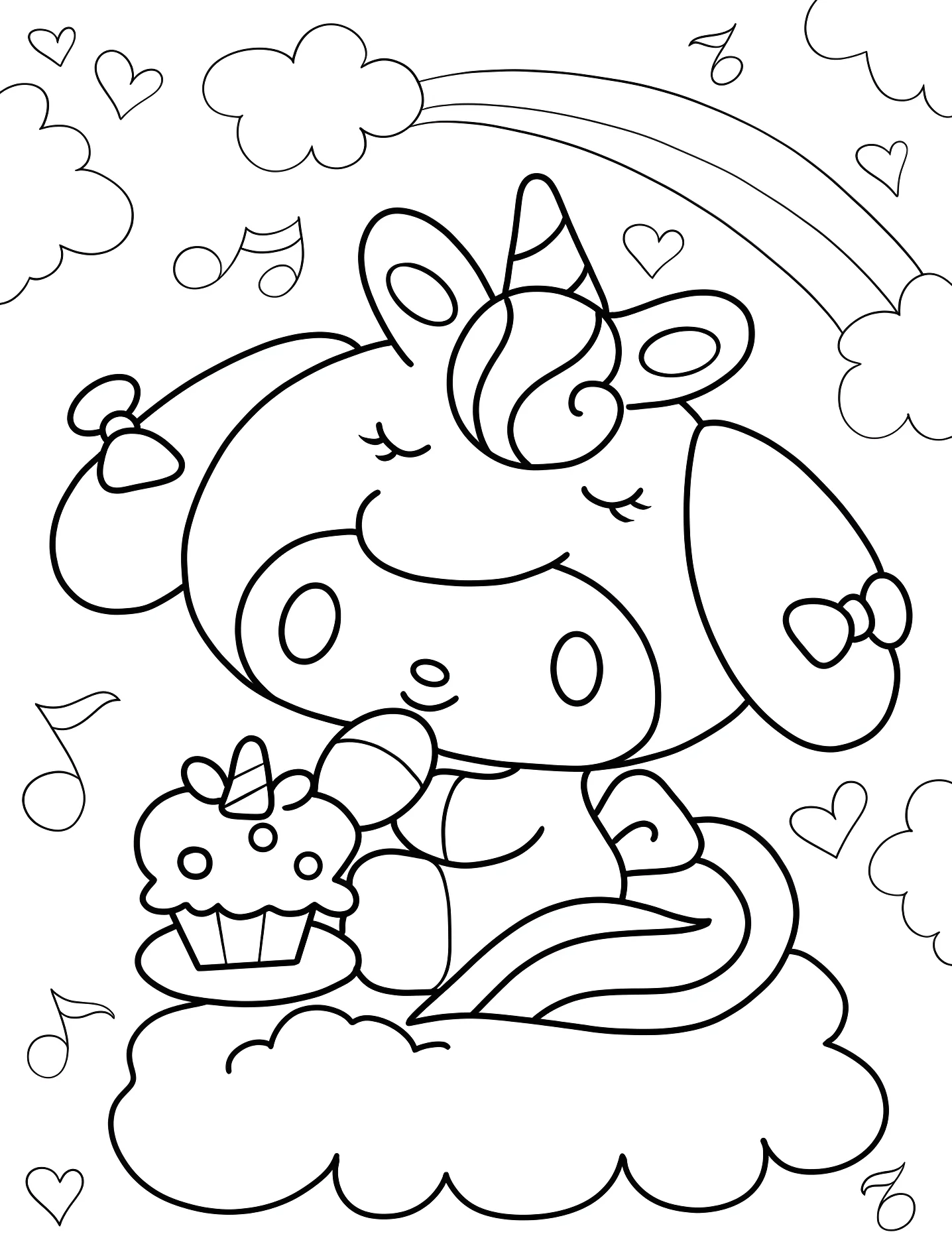 Милая пони с кексом №9045. Раскраски для девочек по категориям. Мелоди (My Melody).