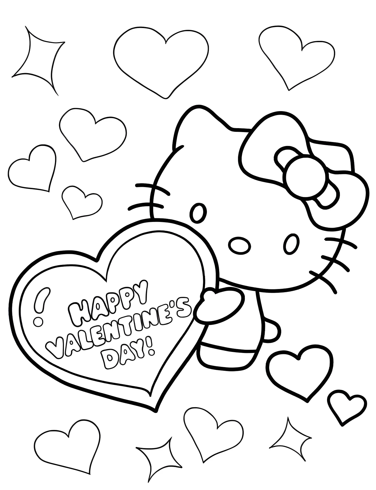 Hello Kitty с Днем Святого Валентина №8241. Раскраски для девочек по категориям. Хелло Китти (Hello Kitty).