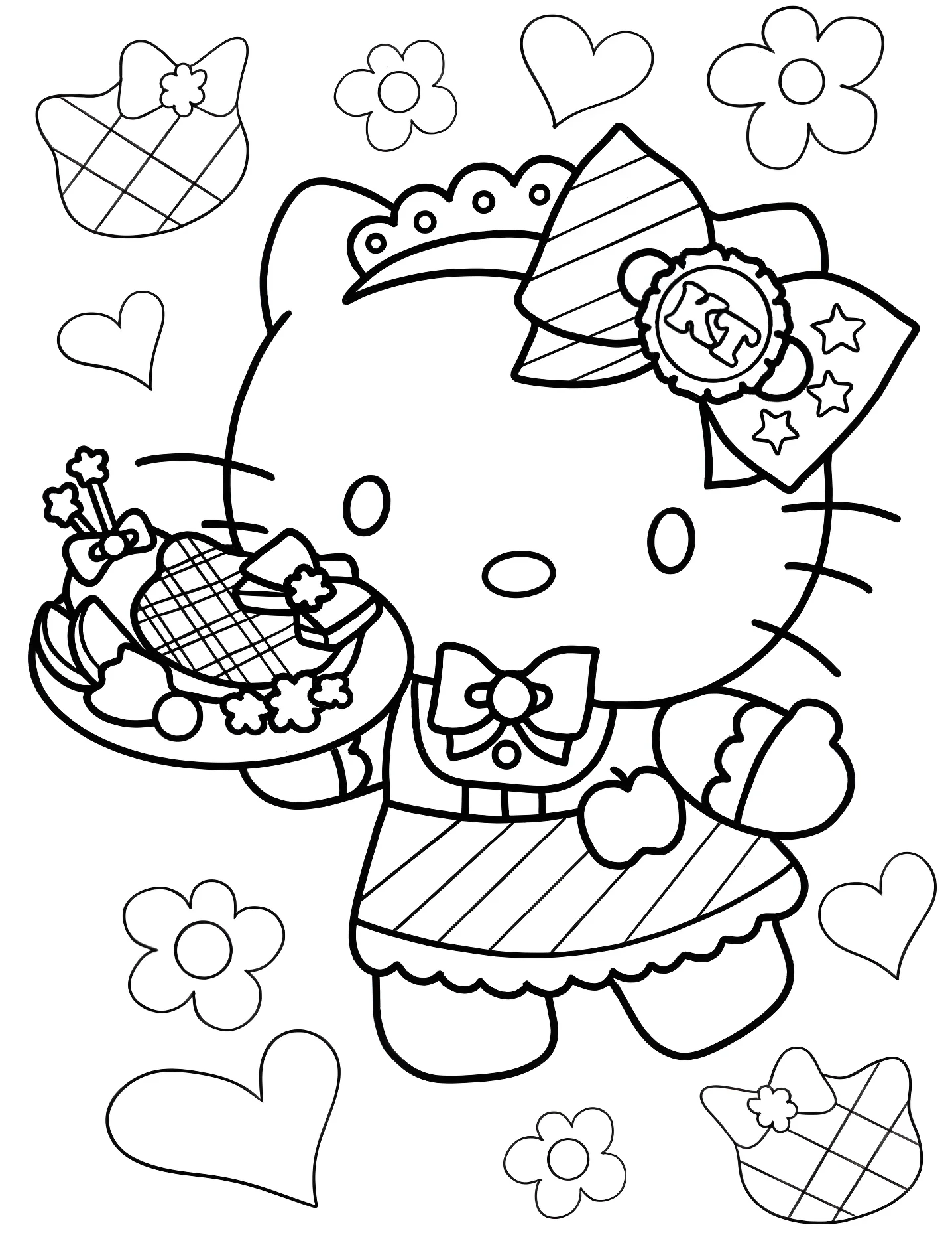 Милая Hello Kitty официантка с тортом №8242. Раскраски для девочек по категориям. Хелло Китти (Hello Kitty).
