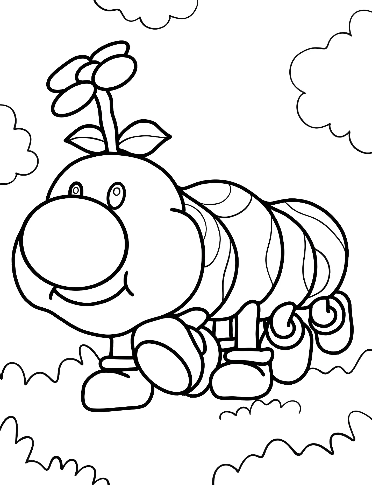 Веселый гусеничка Ваггл из Super Mario №6221. Раскраски для девочек по категориям. Гусеница (Caterpillar).