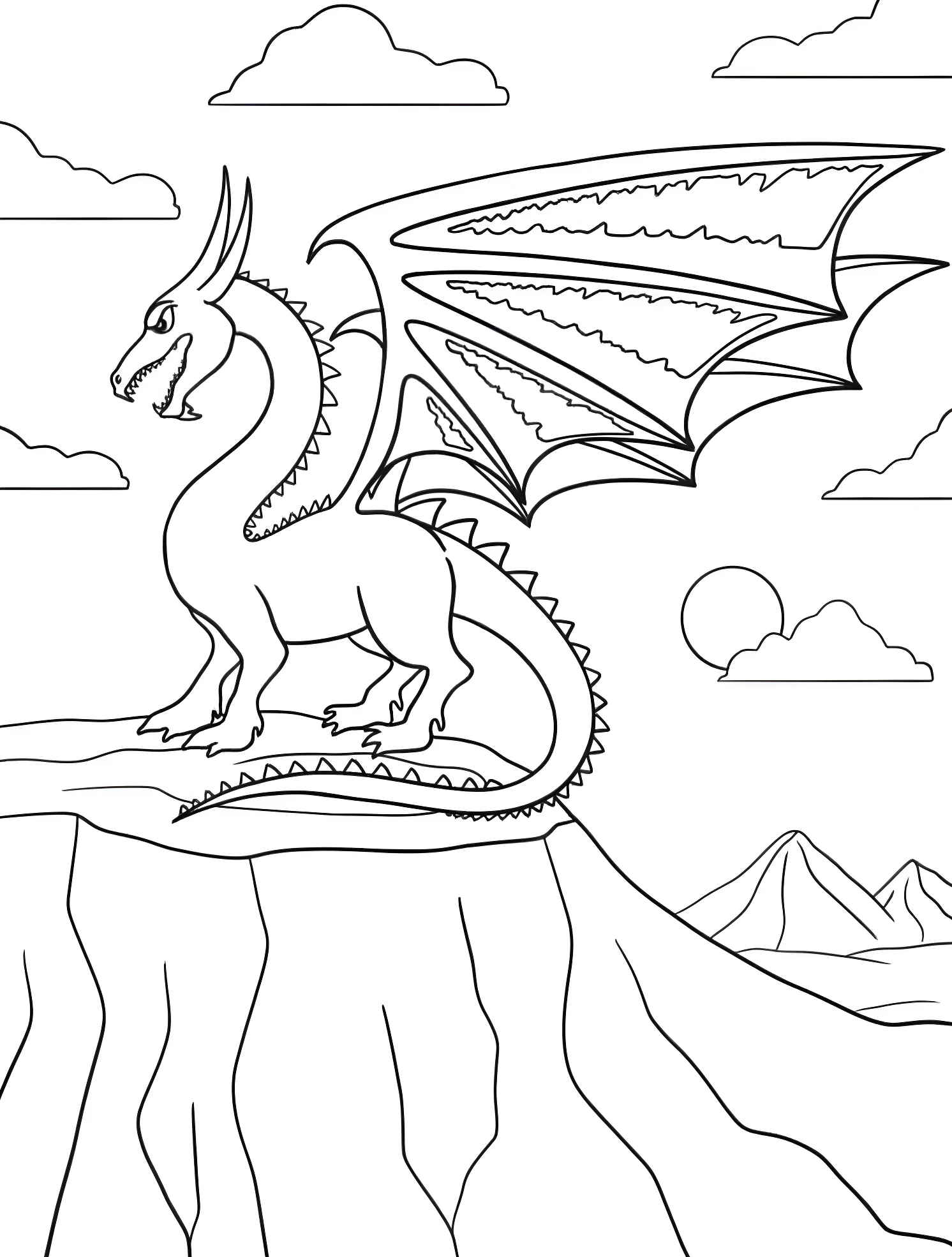Дракон на скале №5662. Раскраски для мальчиков по категориям. Дракон (Dragon).