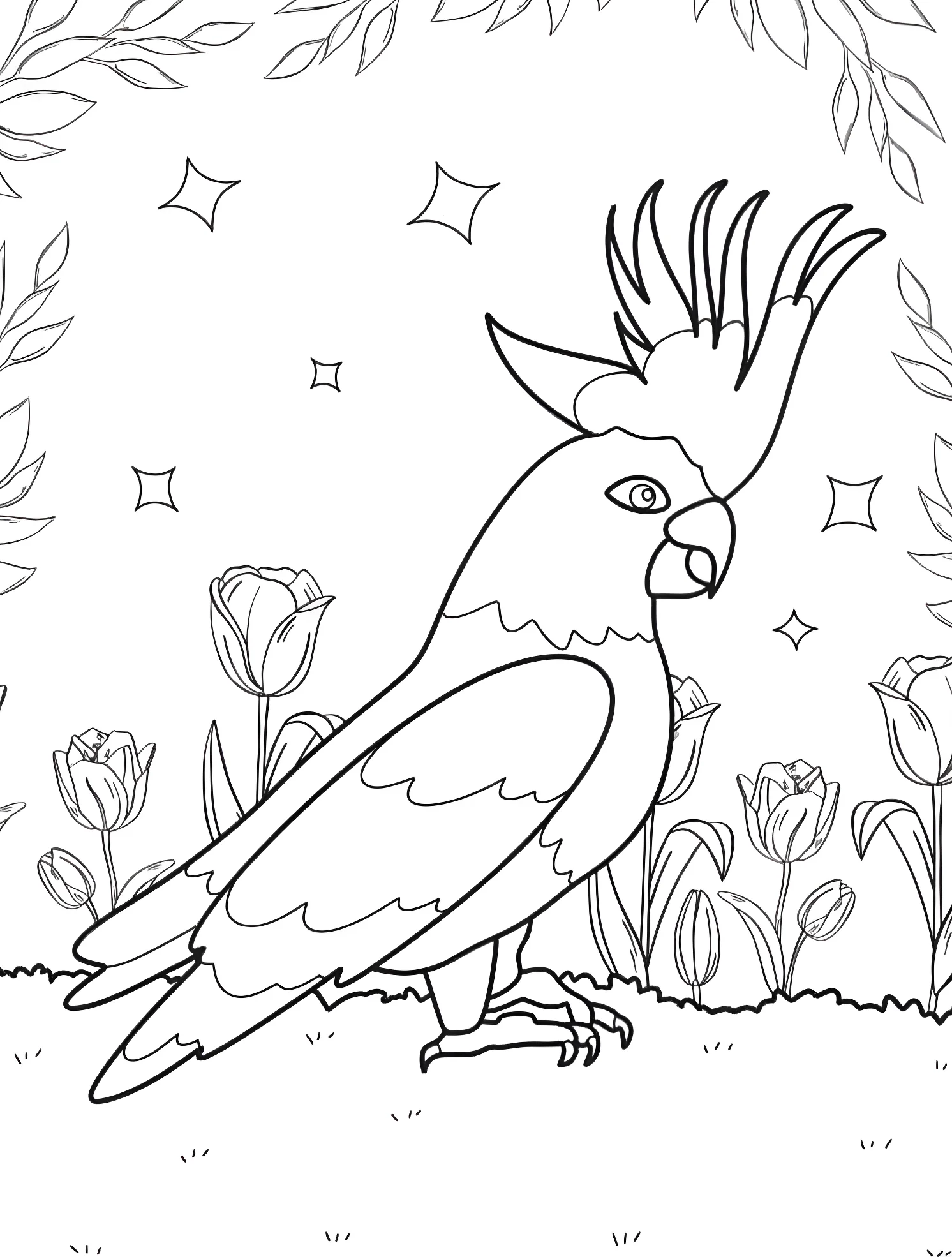 Красивый какаду №6933. Раскраски для мальчиков по категориям. Попугай (Parrot).