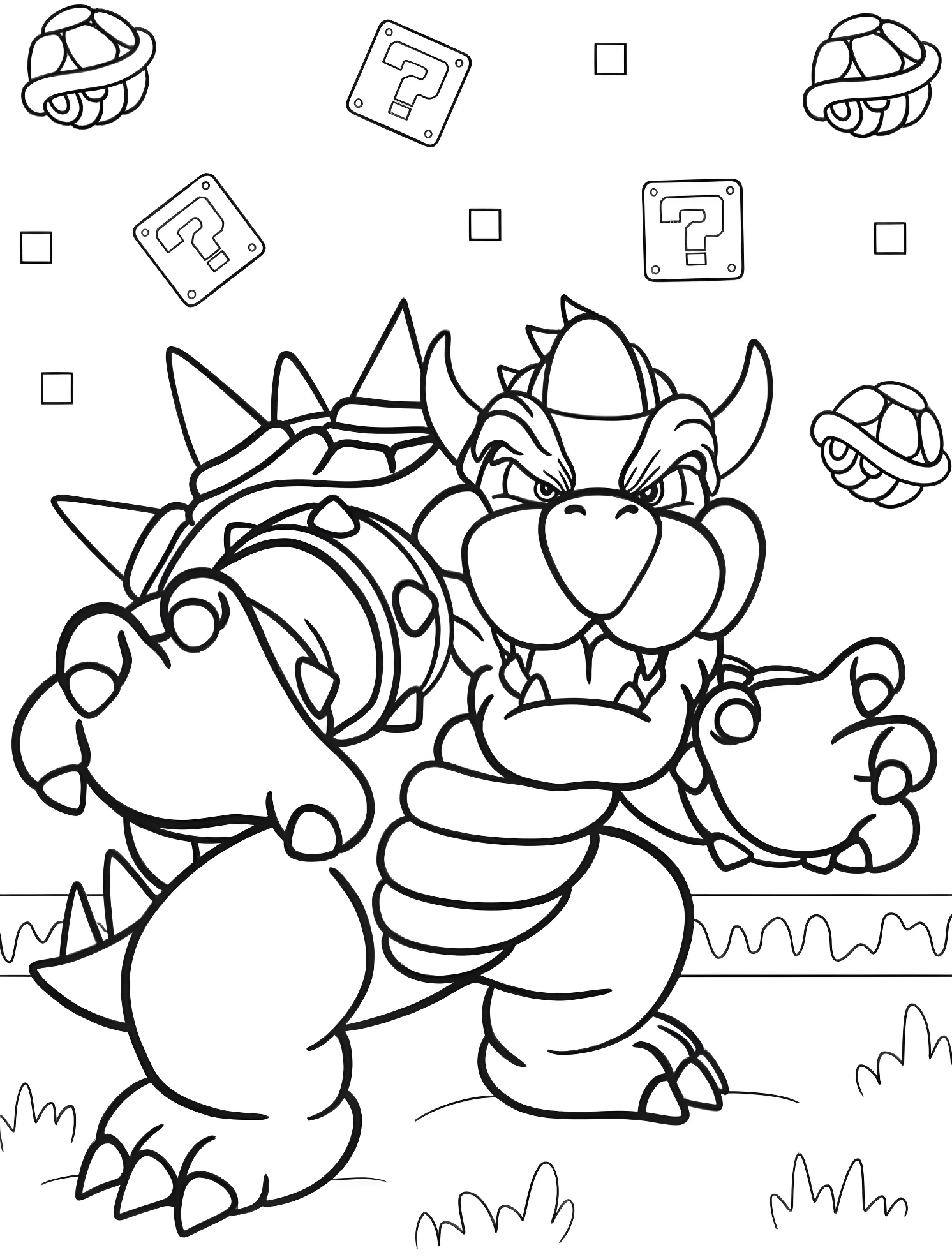 Кумедний Bowser з черепашачою оболонкою для дітей №4981. Раскраски для мальчиков по категориям. Баузер (Bowser).