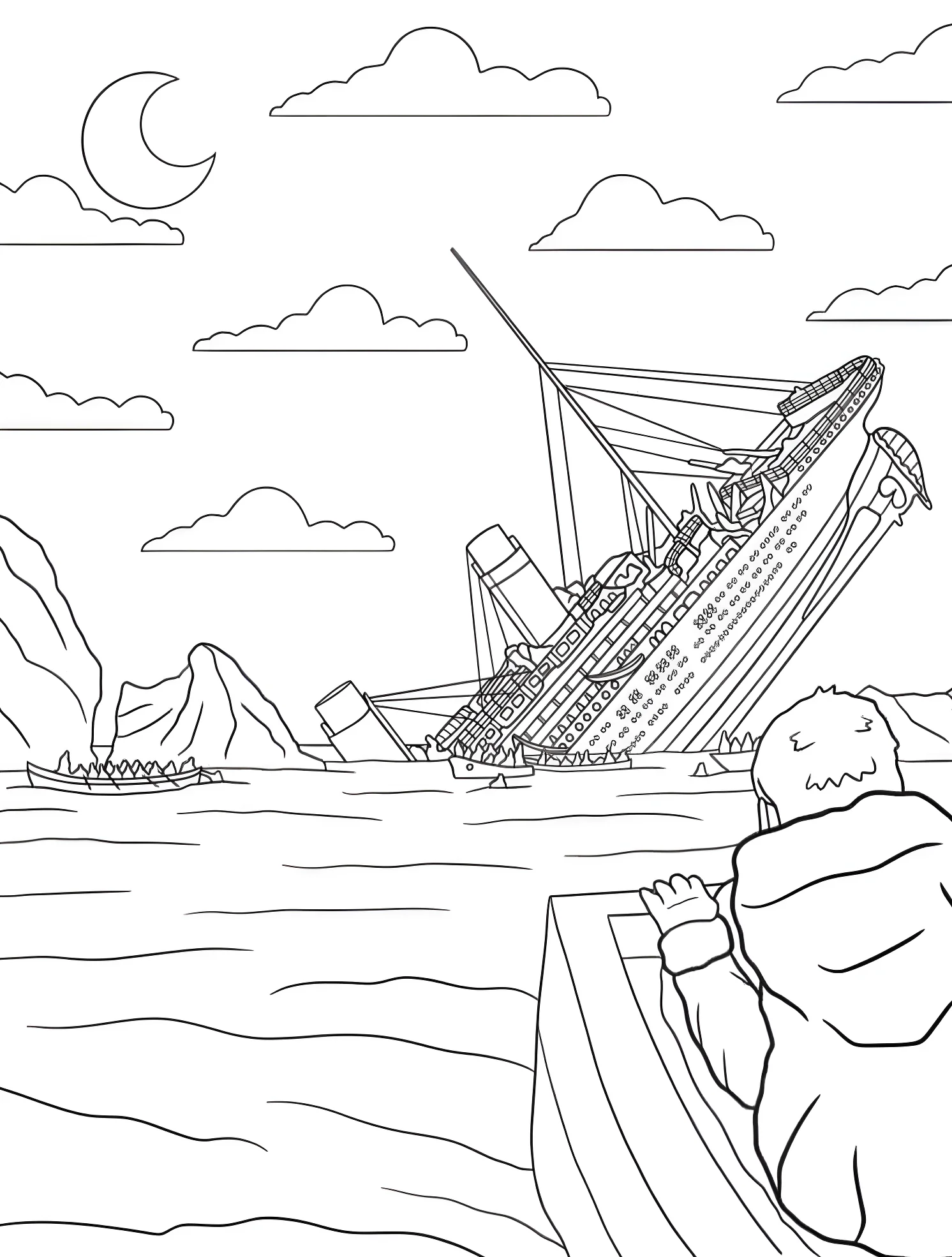 Титаник в океане №7698. Раскраски для мальчиков по категориям. Титаник (Titanic).