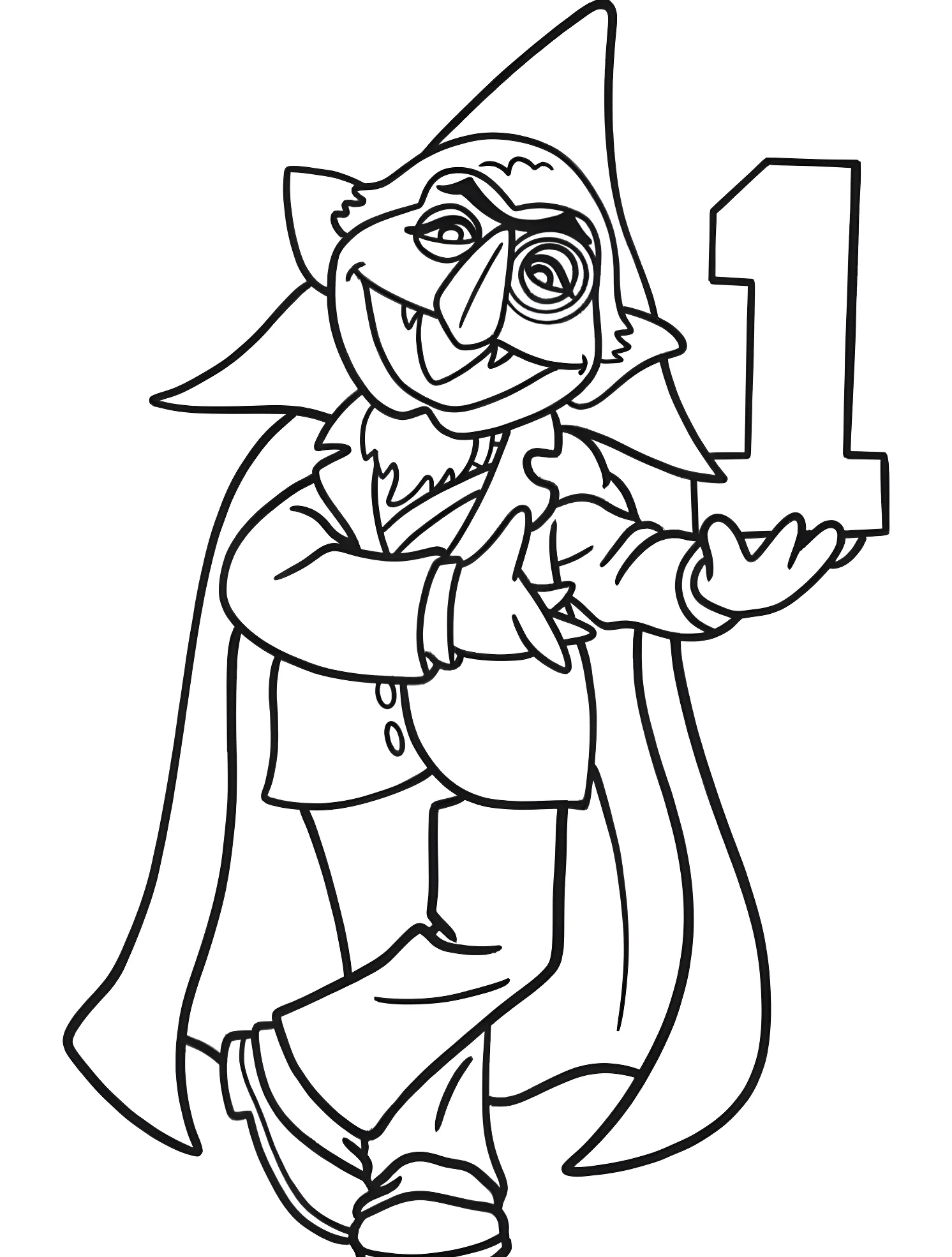 Забавный граф Count Von Count с цифрой один №7316. Раскраски для мальчиков по категориям. Улица Сезам (Sesame Street).