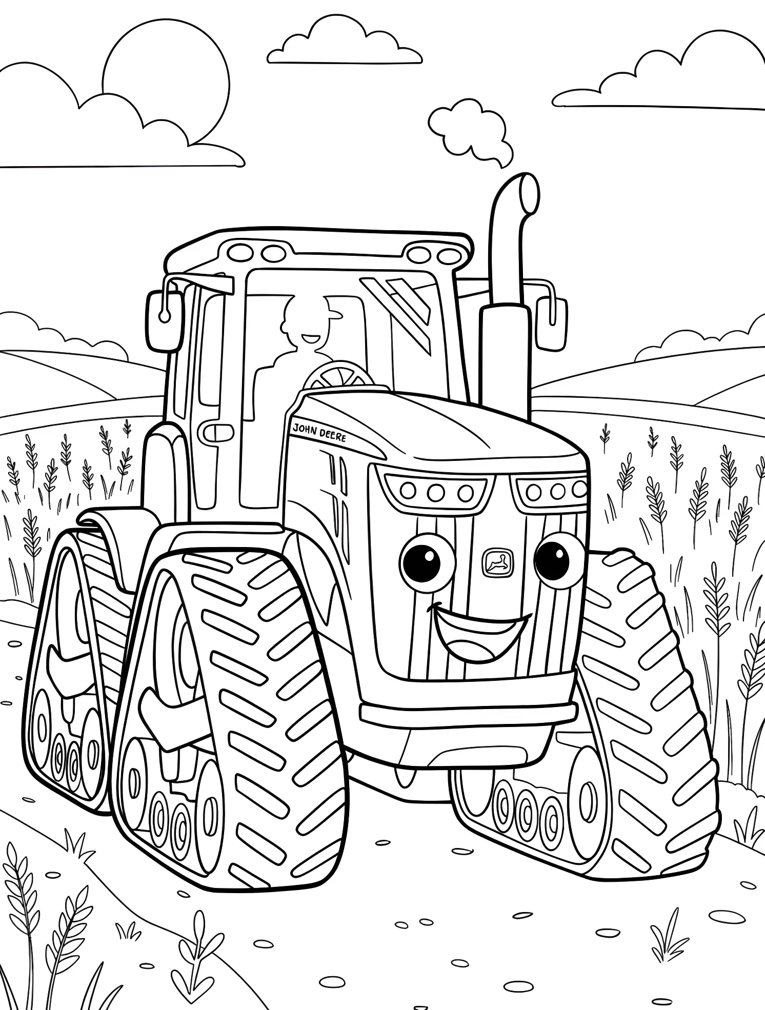 Милый трактор John Deere на поле №6459. Раскраски для мальчиков по категориям. John Deere.