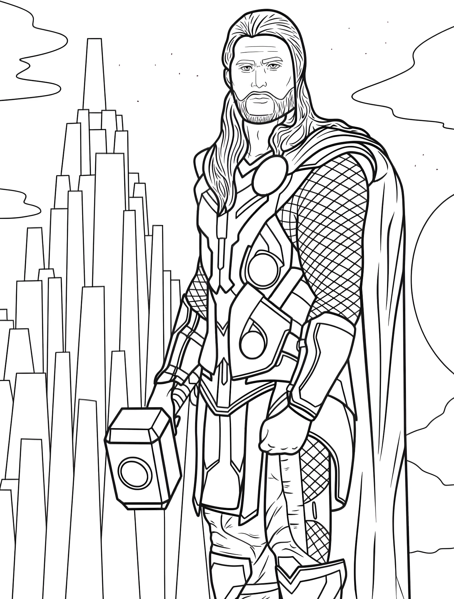 Герой Тор с молотом №7675. Раскраски для мальчиков по категориям. Тор (Thor).