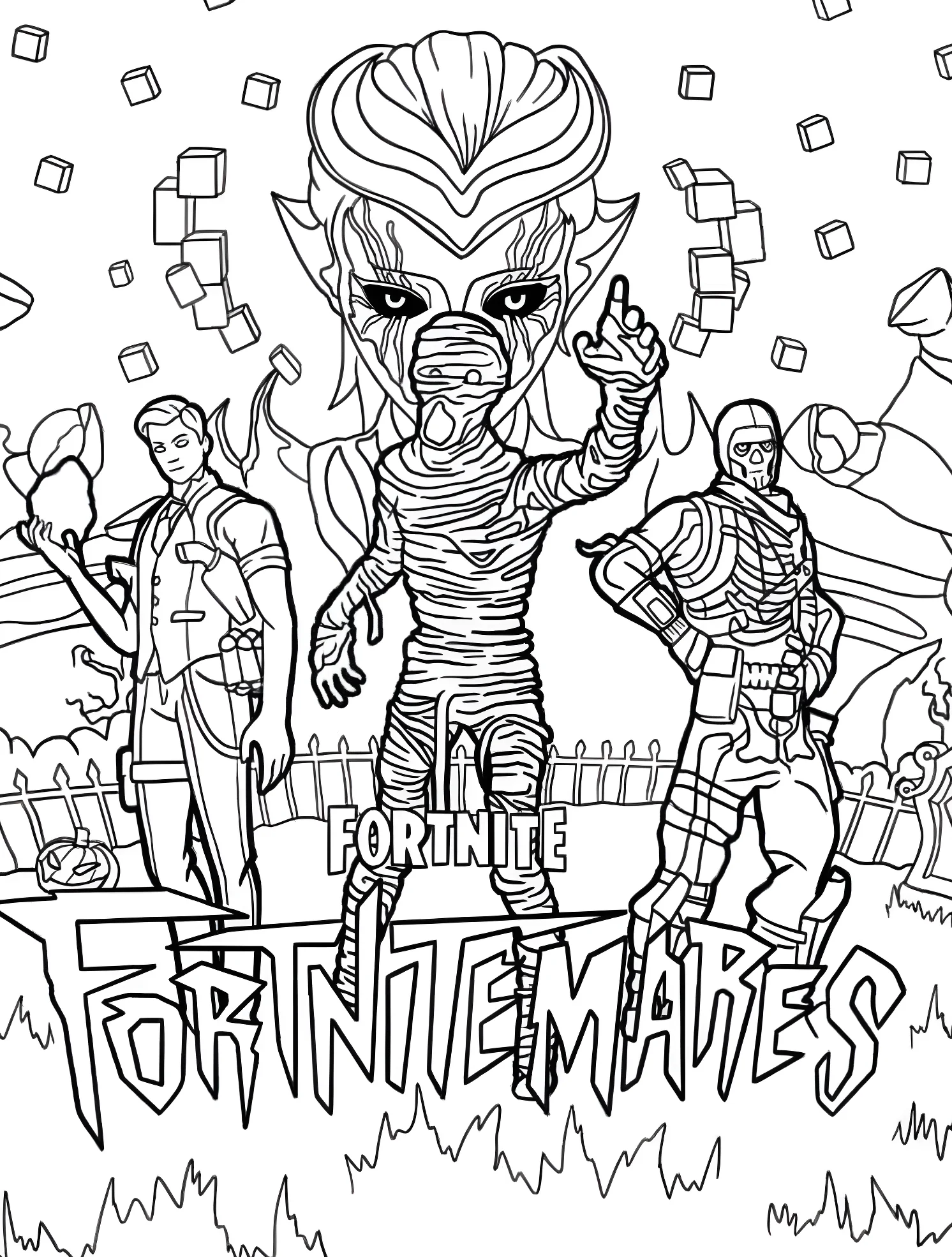 Персонажи Fornite Маres №6200. Раскраски для мальчиков по категориям. Хэллоуин (Halloween).