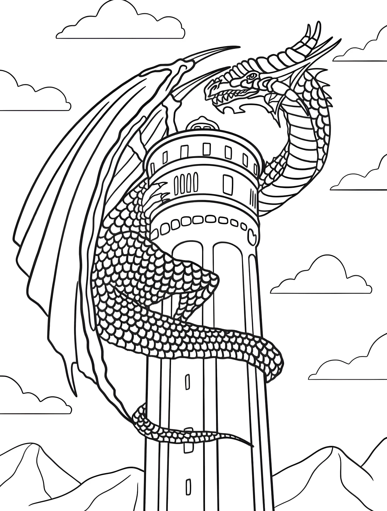 Дракон и замок №5681. Раскраски для мальчиков по категориям. Дракон (Dragon).