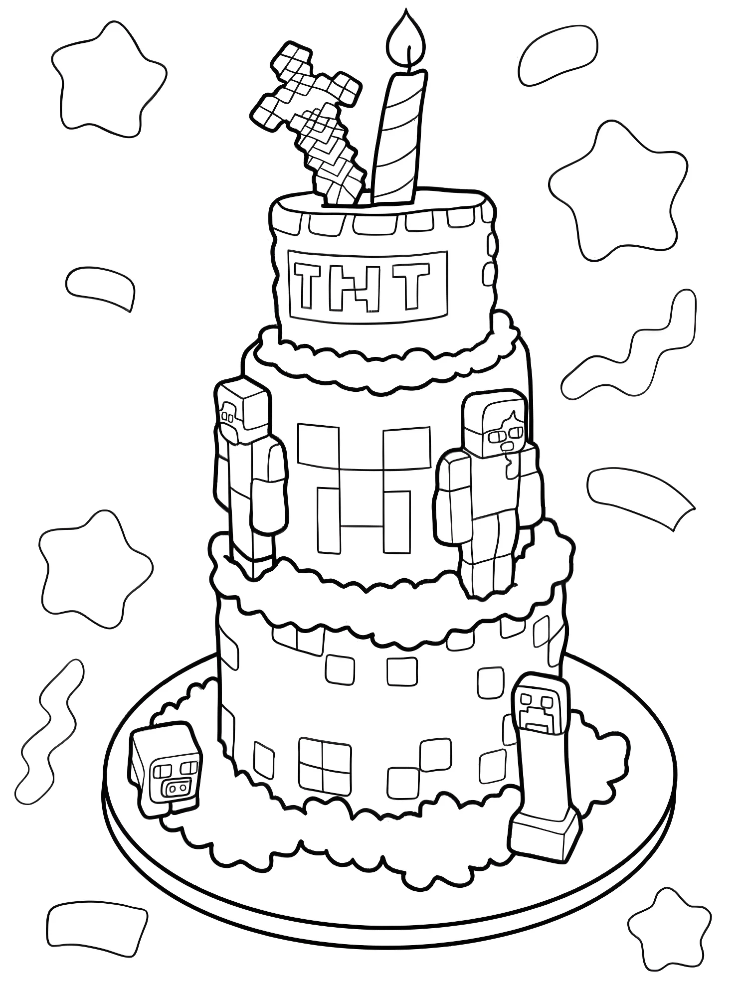 Торт в стиле Minecraft №5068. Раскраски для мальчиков по категориям. Торт (Cake).