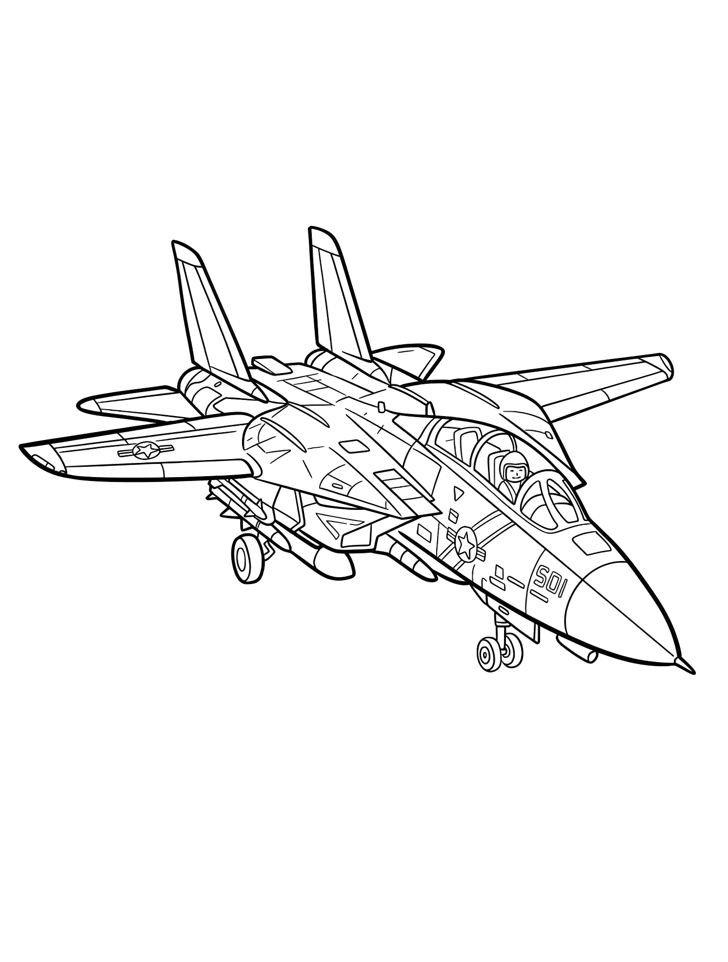 Военный истребитель F-14 №6424. Раскраски для мальчиков по категориям. Самолёт (Jet).