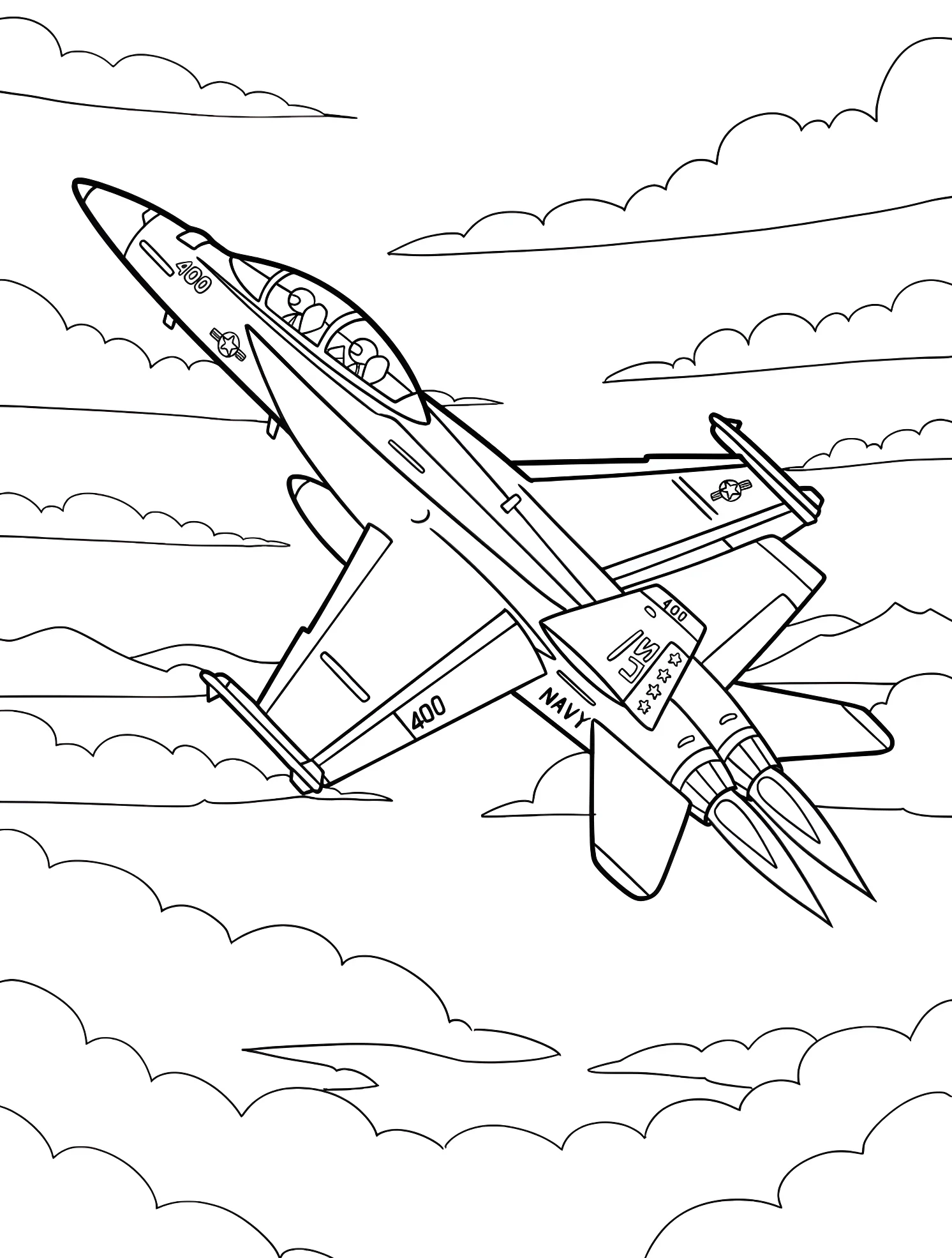 Военный самолет F-14 в облаках №6425. Раскраски для мальчиков по категориям. Самолёт (Jet).
