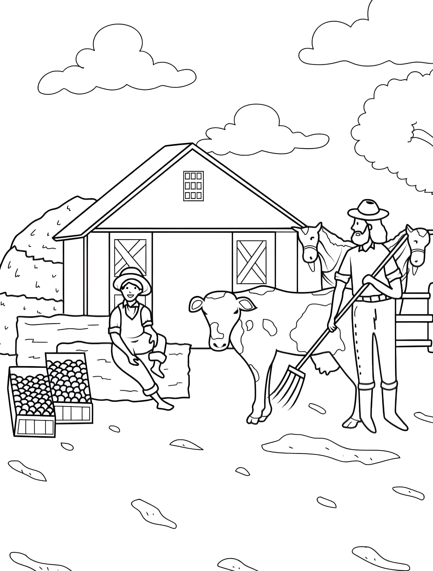 Фермер и корова №5998. Раскраски для мальчиков по категориям. Ферма (Farm).