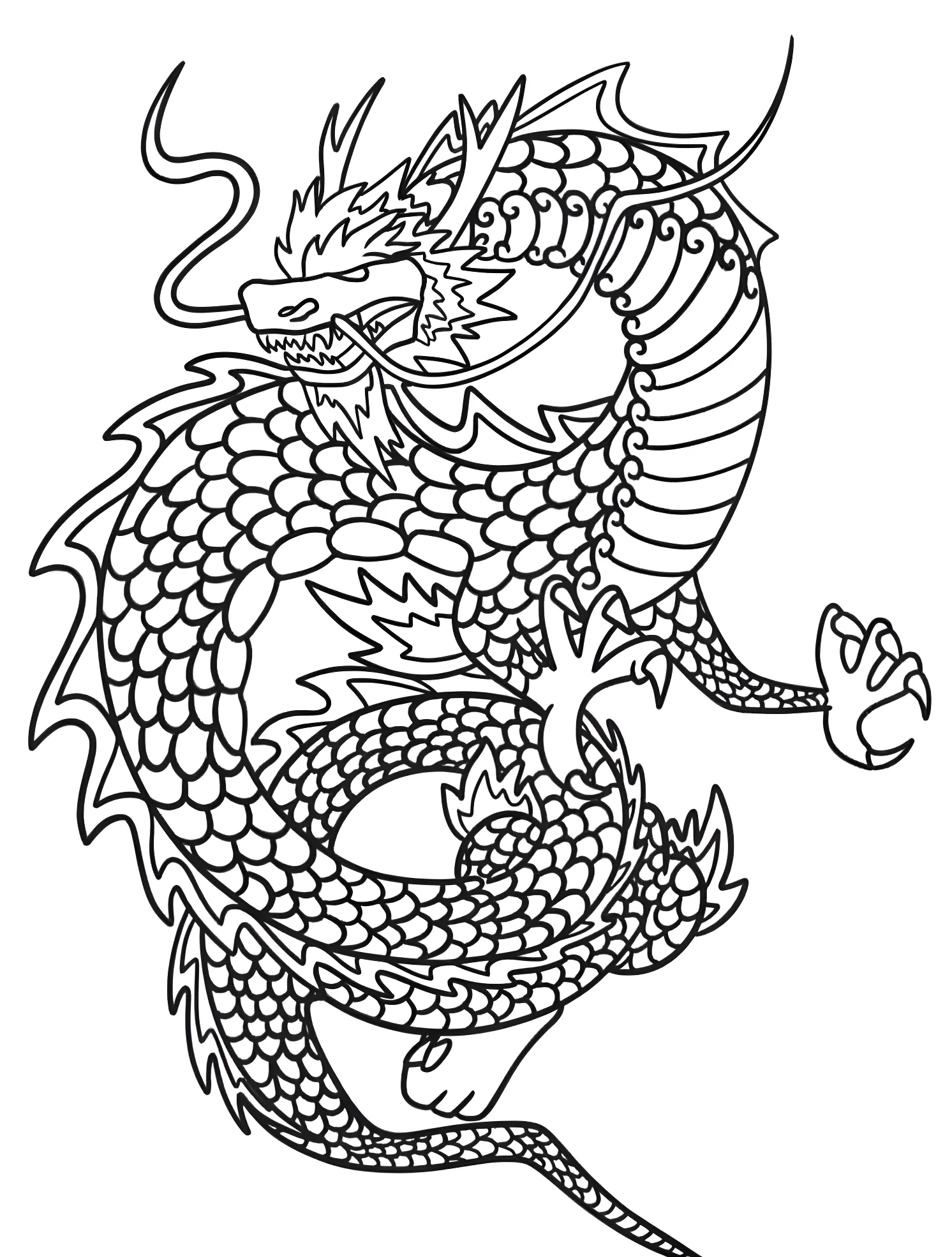 Японский дракон №5697. Раскраски для мальчиков по категориям. Дракон (Dragon).