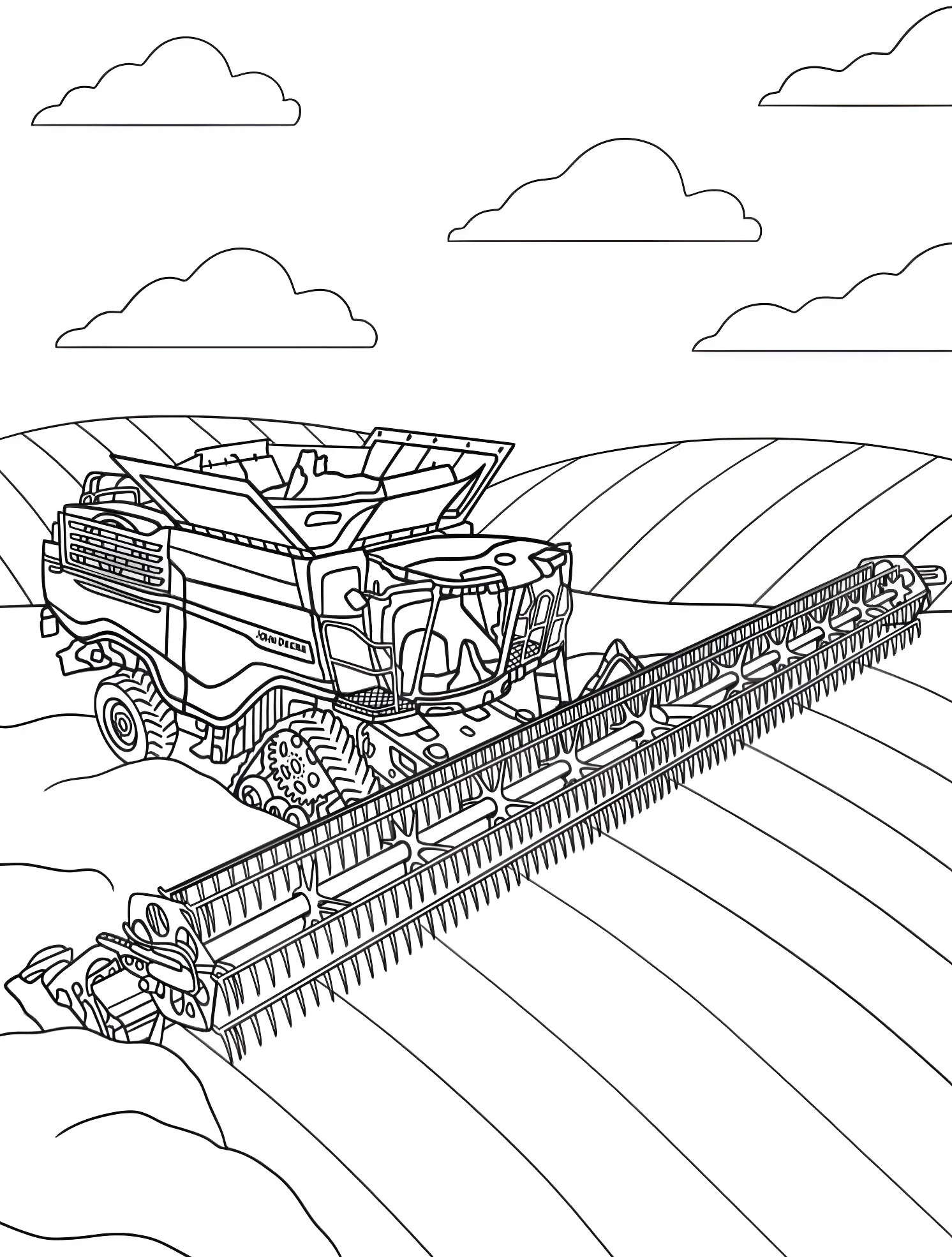 Комбайн John Deere на поле №6466. Раскраски для мальчиков по категориям. John Deere.