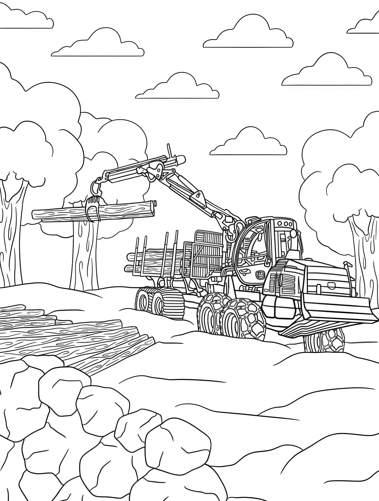 Лесопогрузчик John Deere №6469. Раскраски для мальчиков по категориям. John Deere.