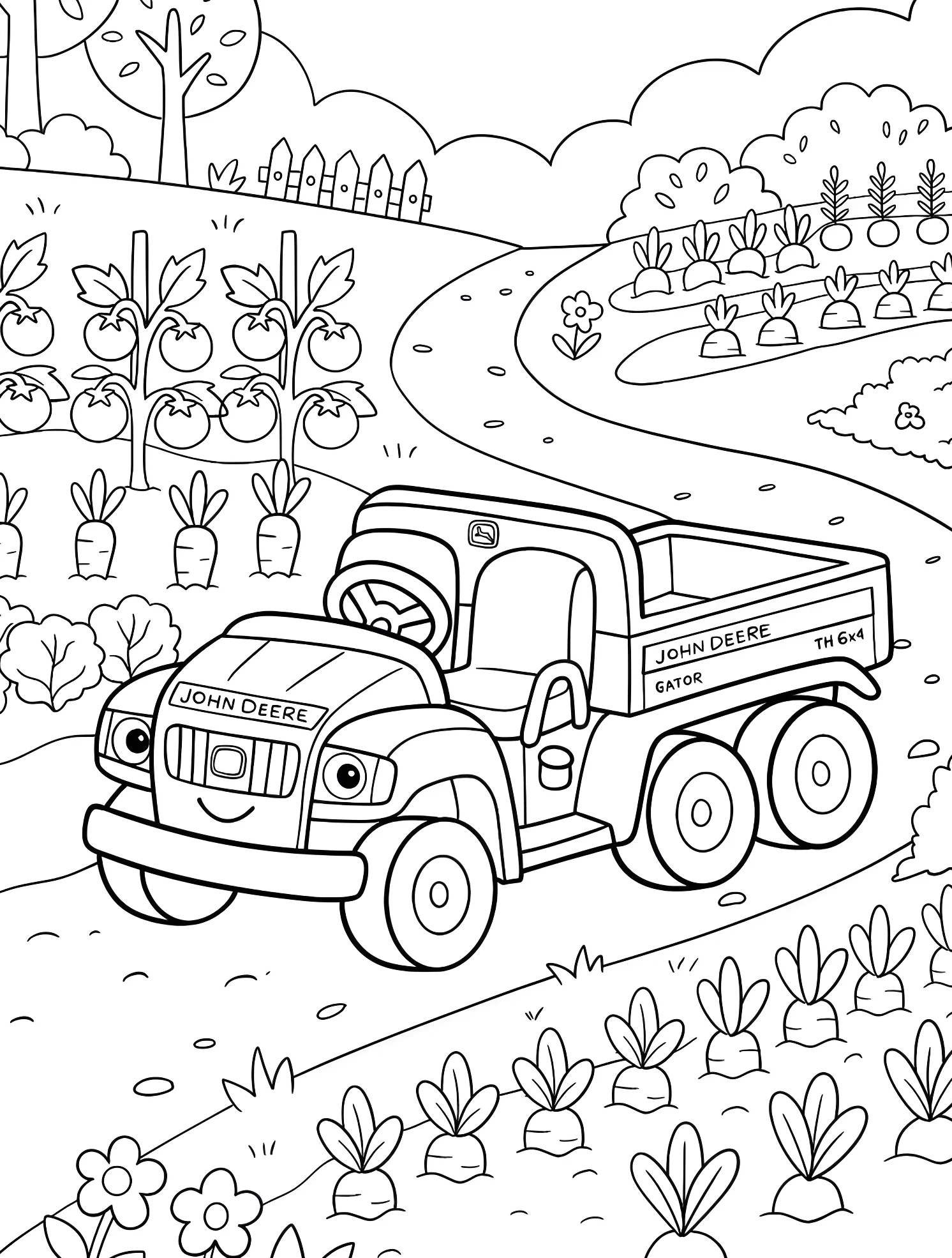 Трактор John Deere на фермерском поле №6470. Раскраски для мальчиков по категориям. John Deere.