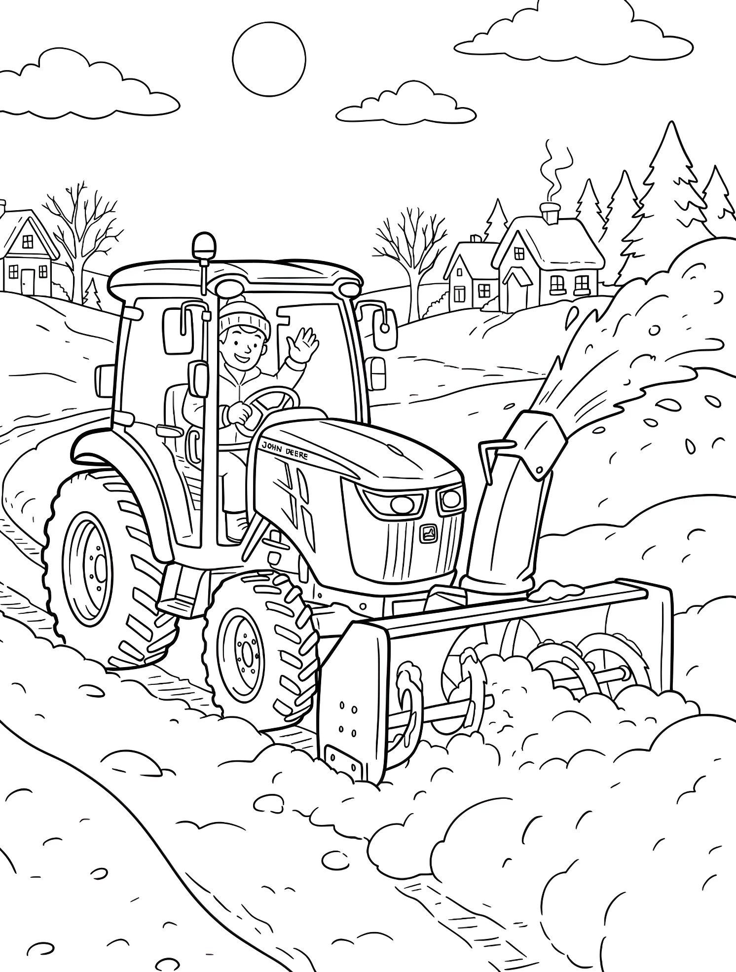 Трактор снегоуборщик №6477. Раскраски для мальчиков по категориям. John Deere.