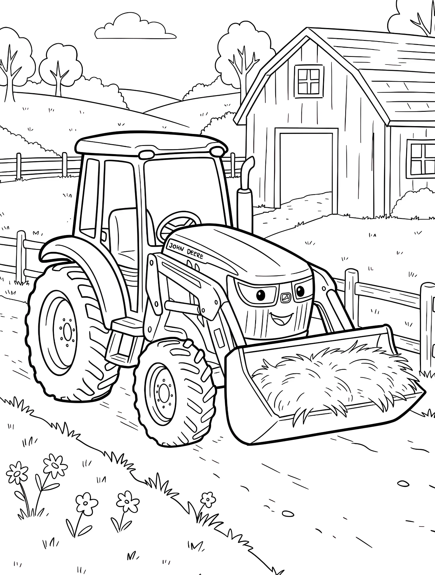 Трактор John Deere с передним погрузчиком №6478. Раскраски для мальчиков по категориям. John Deere.