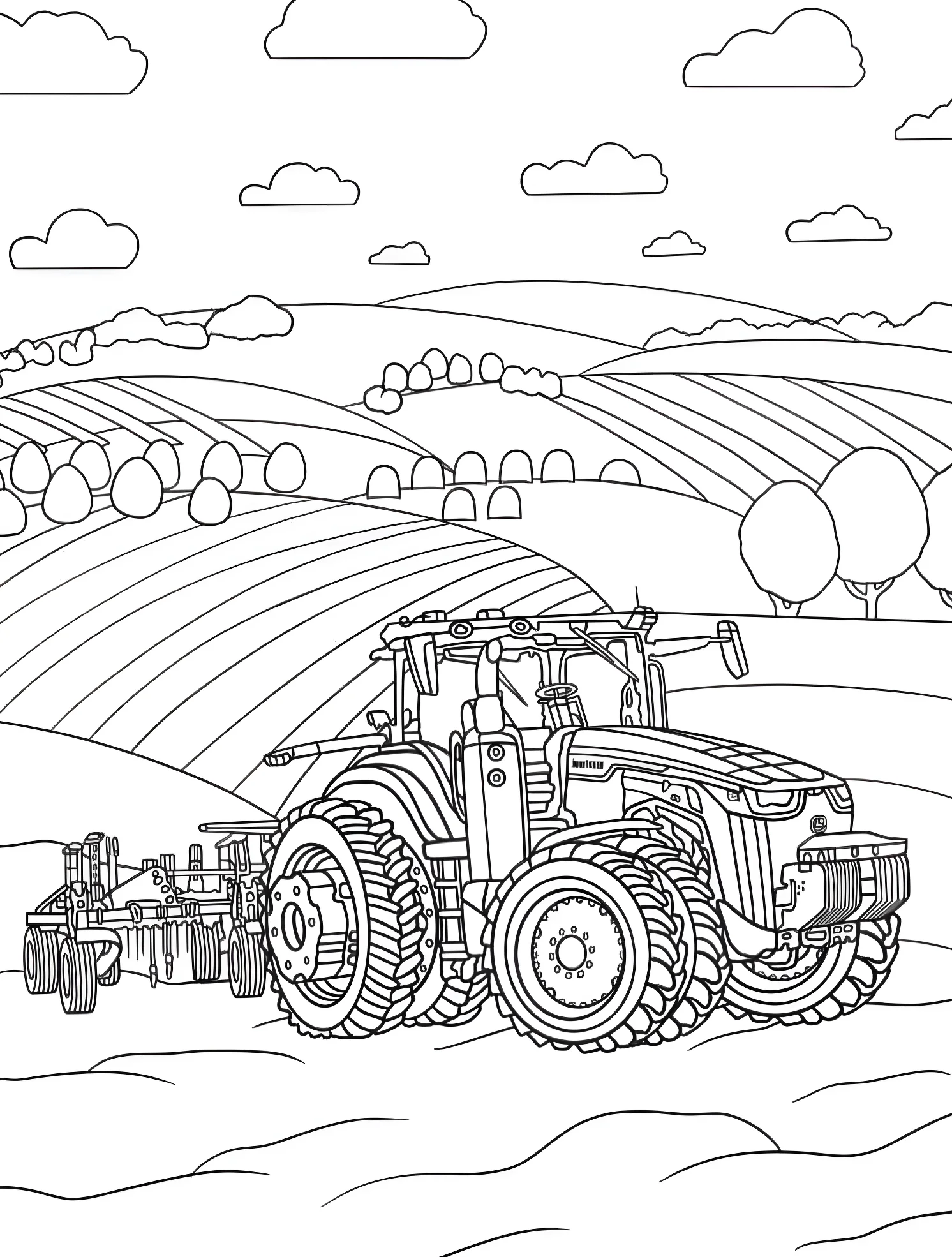 Трактор John Deere на поле №6479. Раскраски для мальчиков по категориям. John Deere.