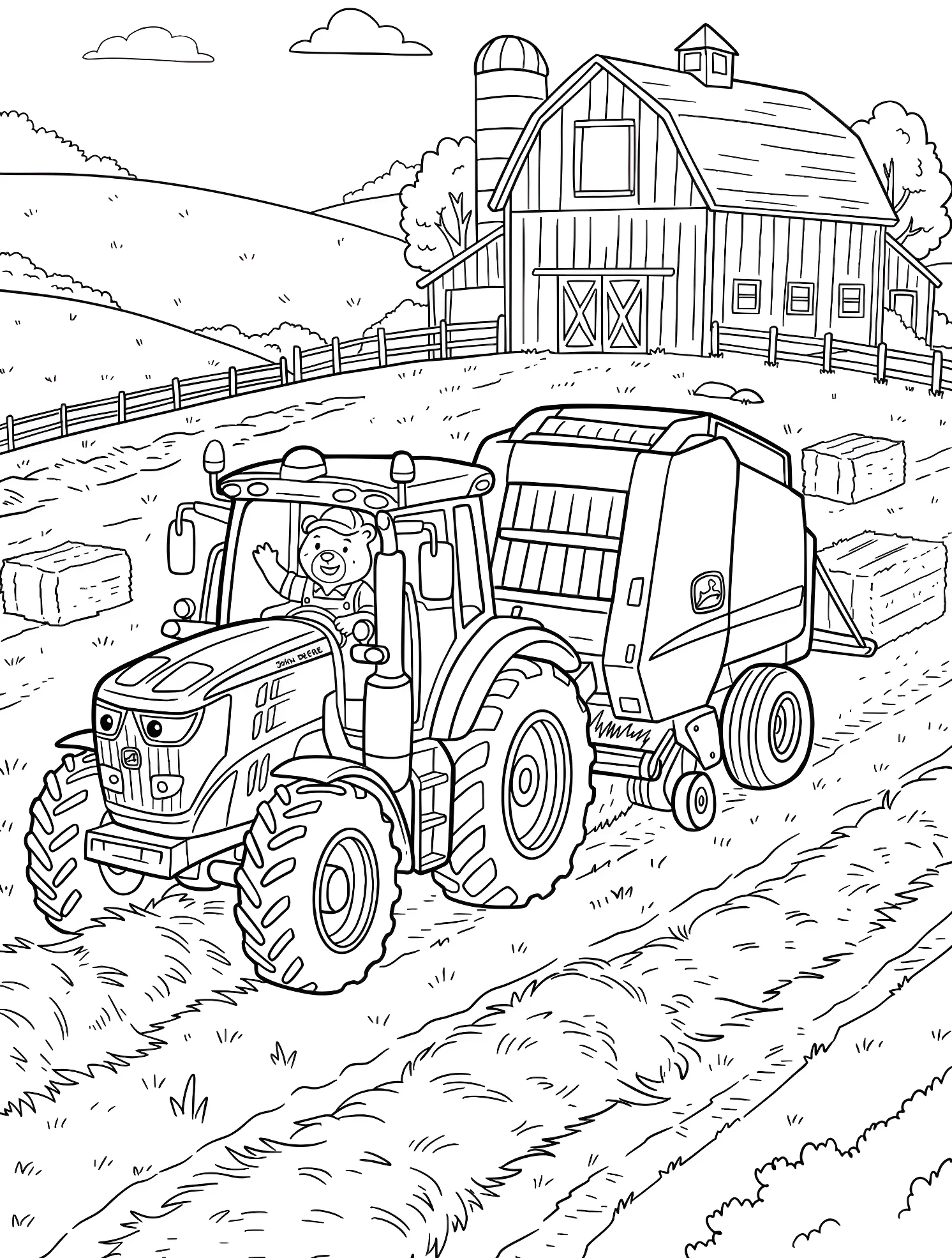 Трактор на ферме №6481. Раскраски для мальчиков по категориям. John Deere.