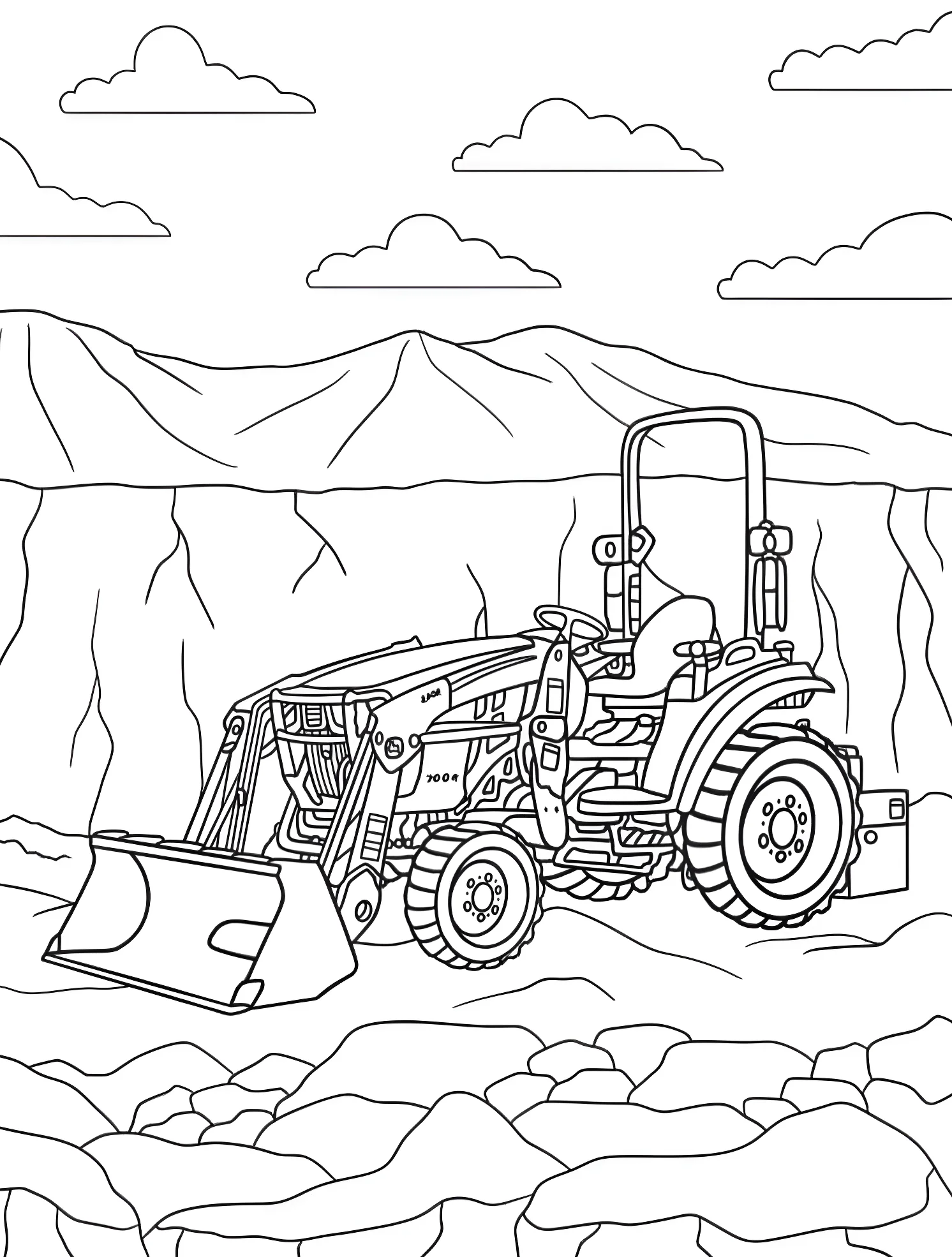 Трактор John Deere на каменистой местности №6485. Раскраски для мальчиков по категориям. John Deere.