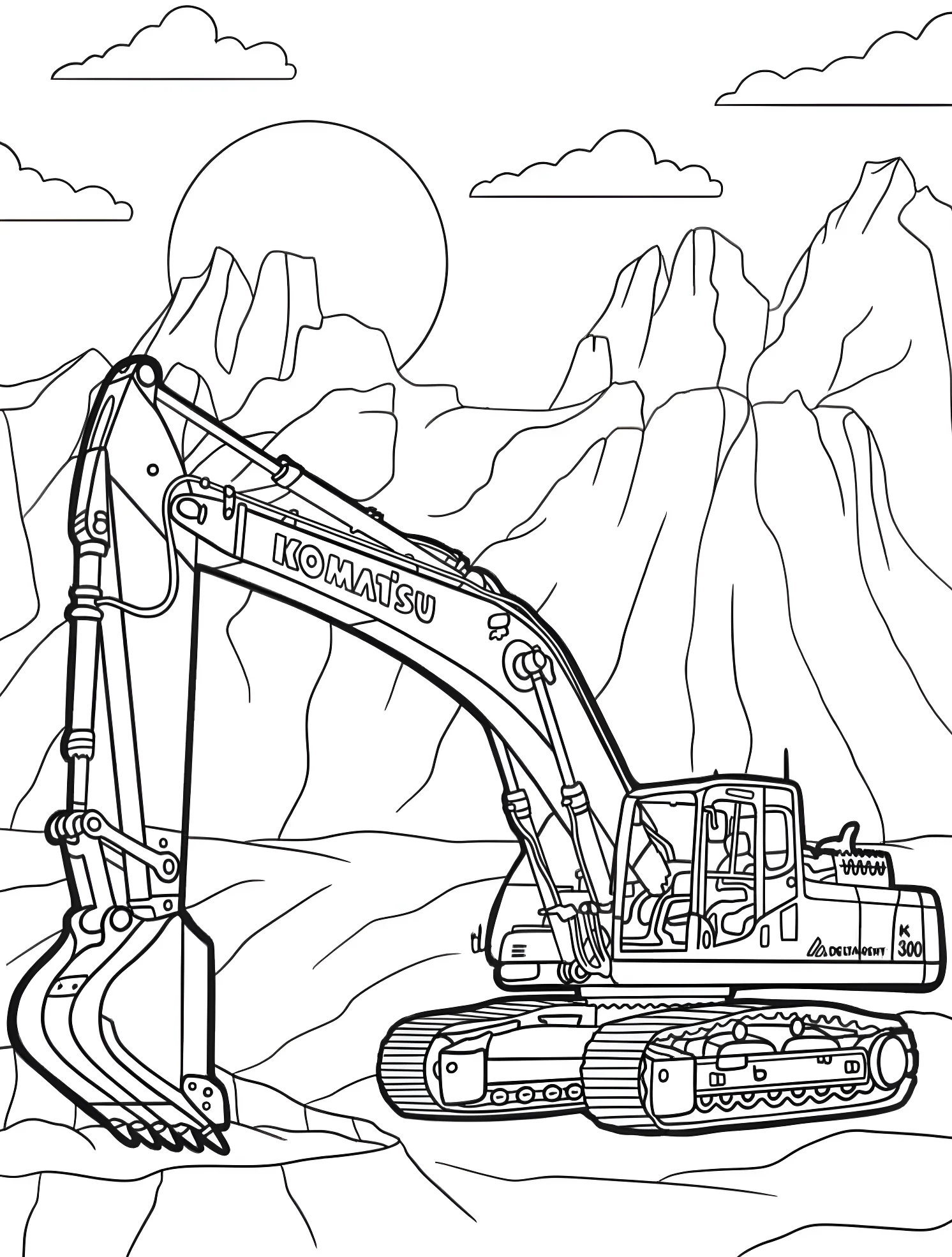 Большой экскаватор Komatsu №5818. Раскраски для мальчиков по категориям. Экскаватор (Excavator).