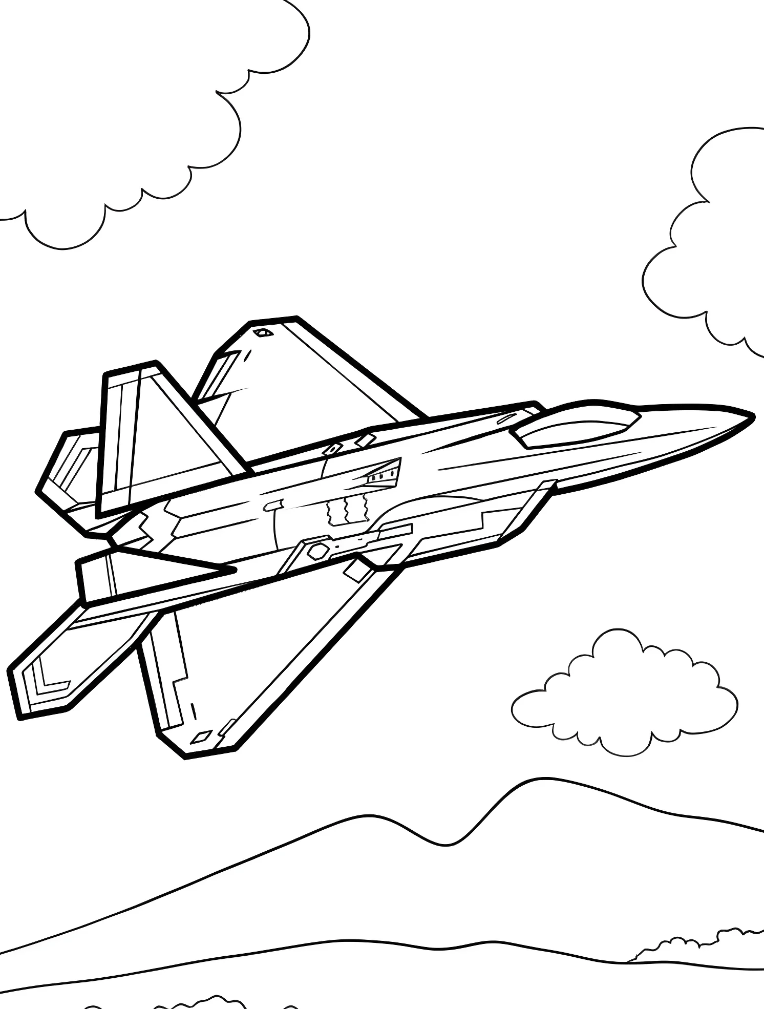 Мощный истребитель F-22 в небе №6441. Раскраски для мальчиков по категориям. Самолёт (Jet).