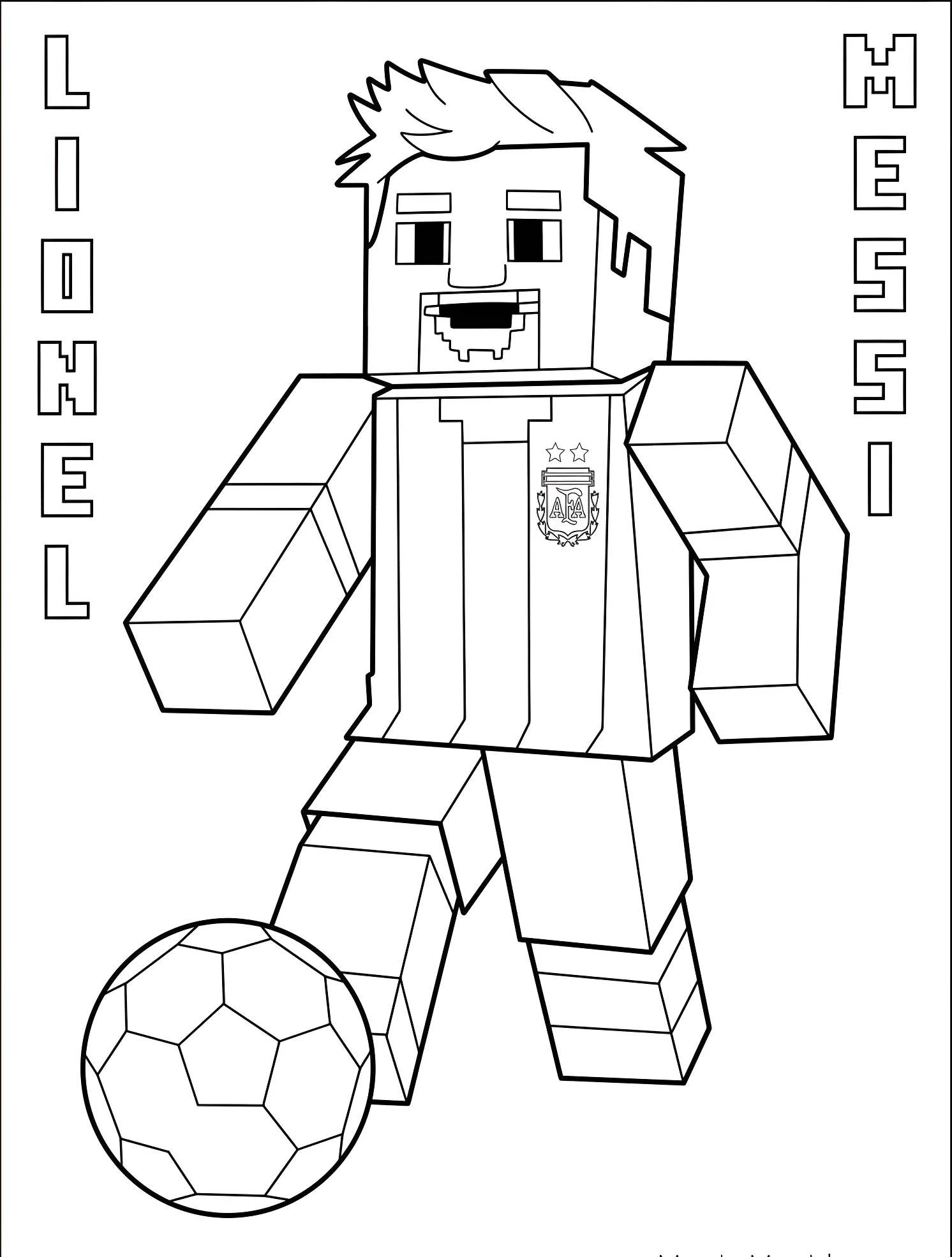 Лионель Месси в стиле Minecraft №6741. Раскраски для мальчиков по категориям. Лионель Месси (Lionel Messi).