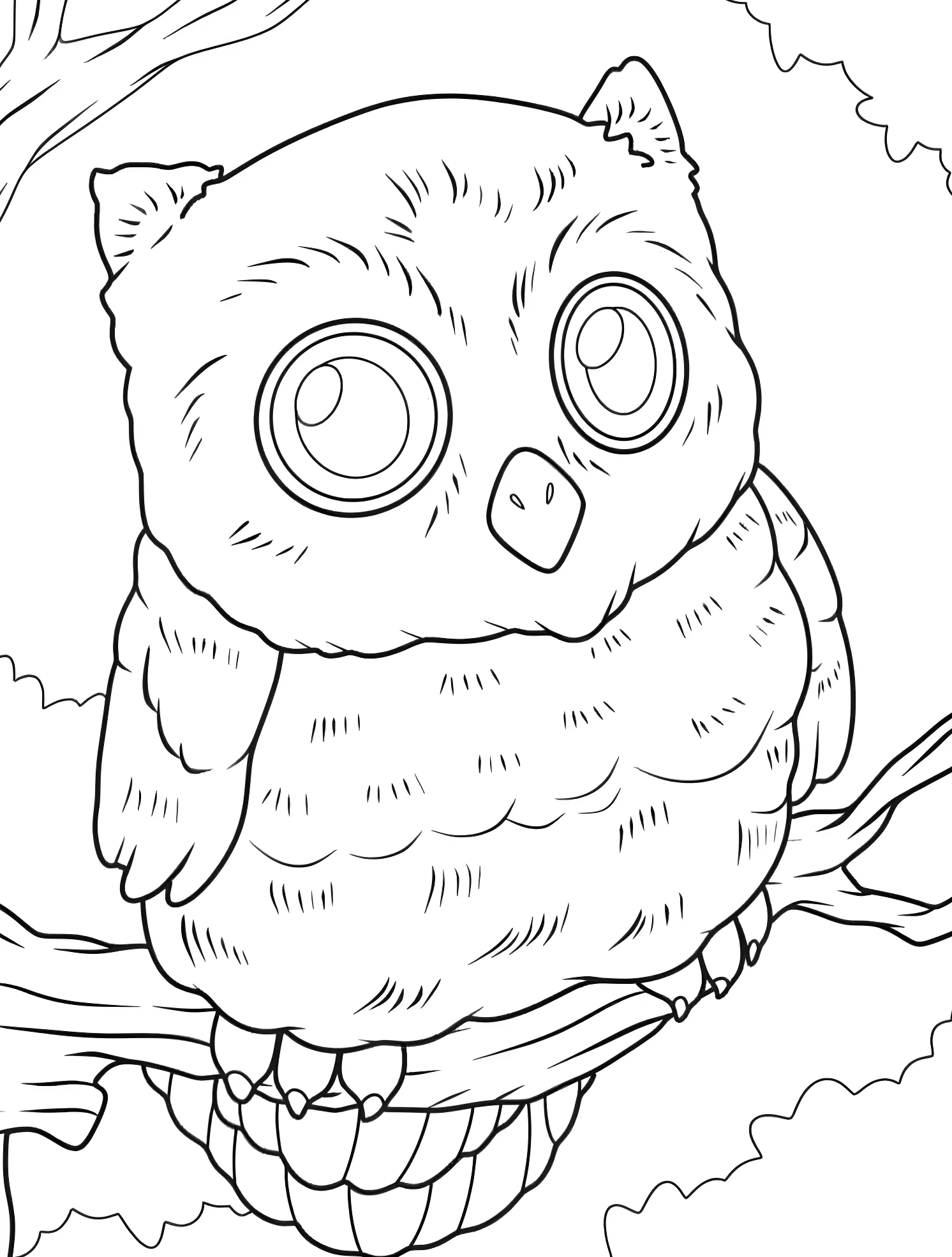 Милая сова на ветке №6920. Раскраски для мальчиков по категориям. Сова (Owl).