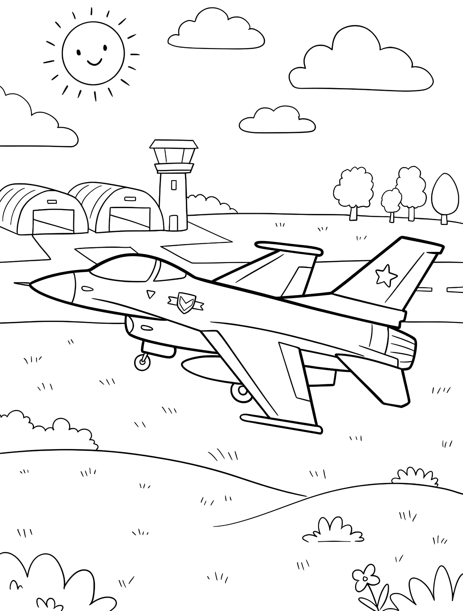 Истребитель F-16 на взлете №6446. Раскраски для мальчиков по категориям. Самолёт (Jet).