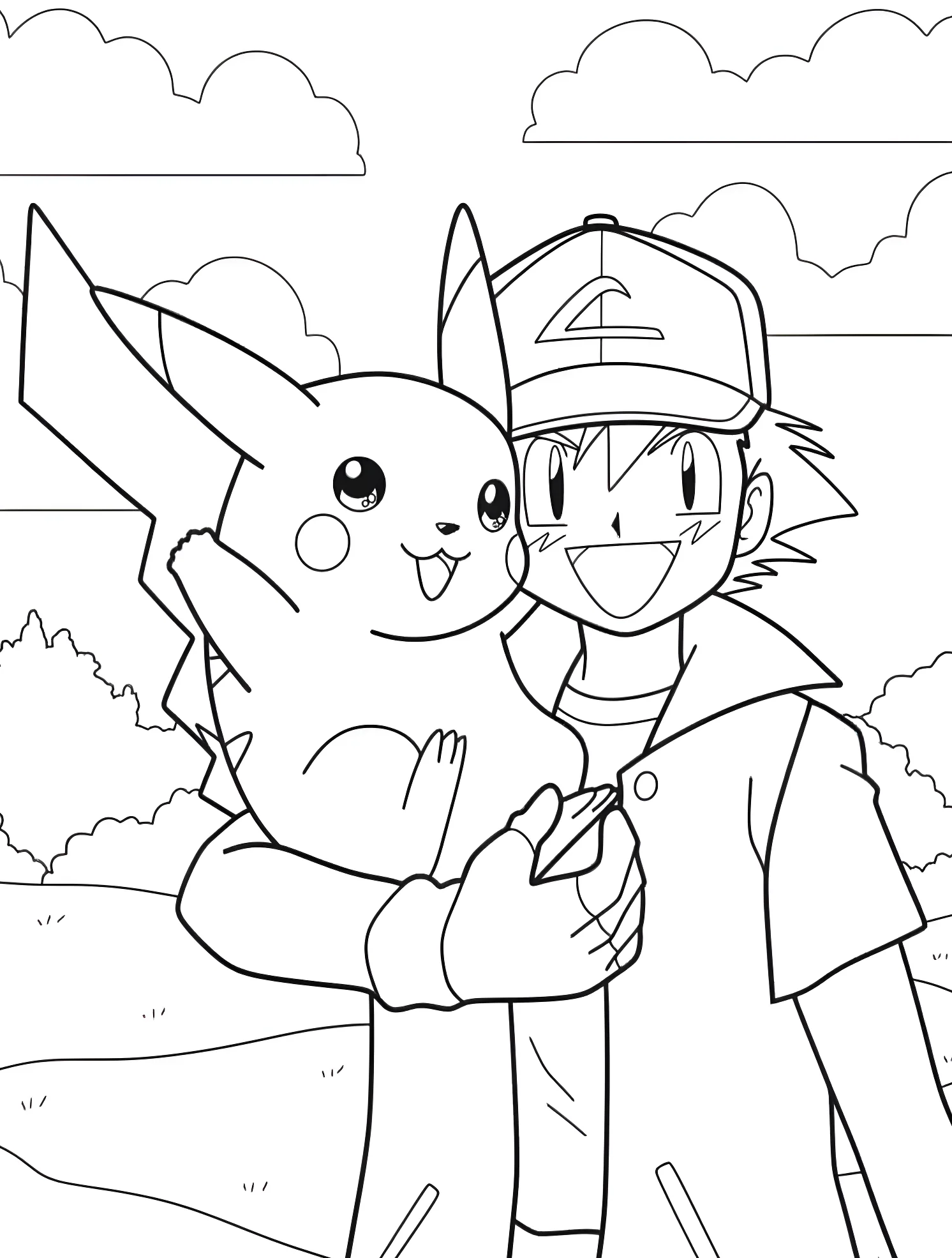 Аш и Пикачу №7040. Раскраски для мальчиков по категориям. Пикачу (Pikachu).