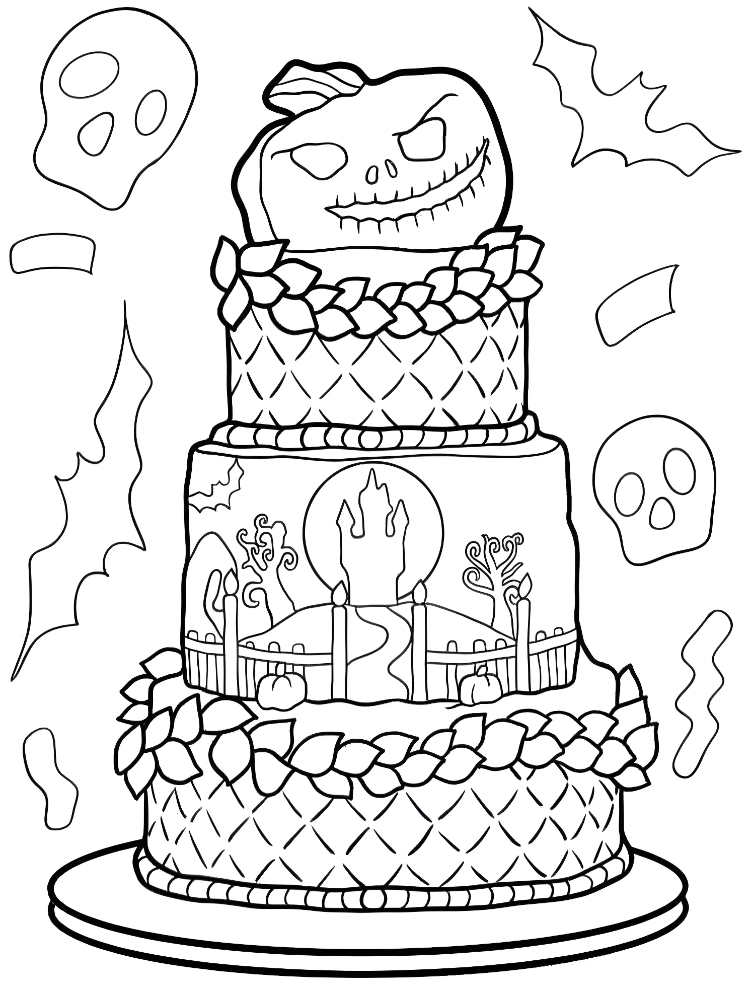 Хэллоуинский торт №5082. Раскраски для мальчиков по категориям. Торт (Cake).