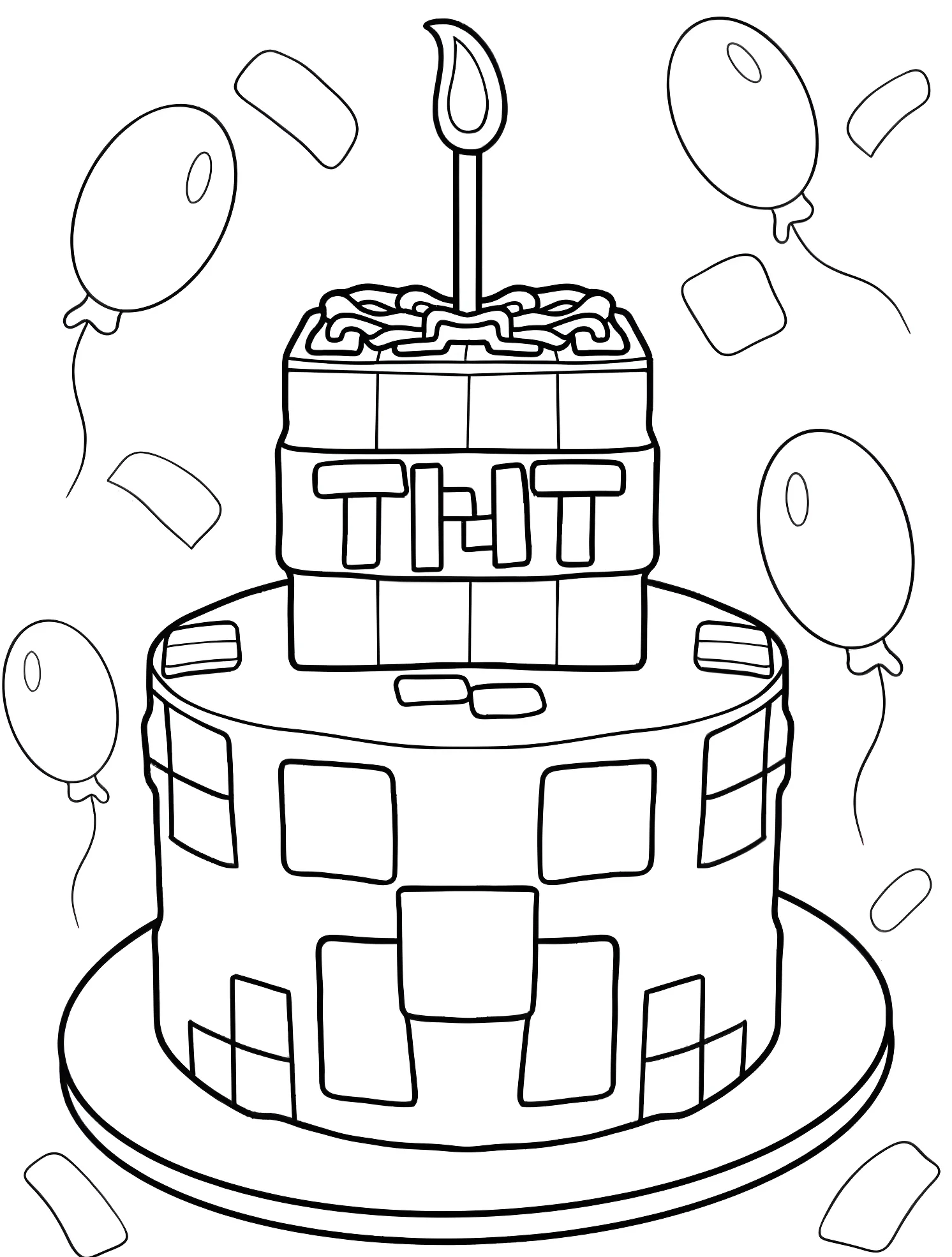 Торт с ТНТ в стиле Minecraft №5086. Раскраски для мальчиков по категориям. Торт (Cake).