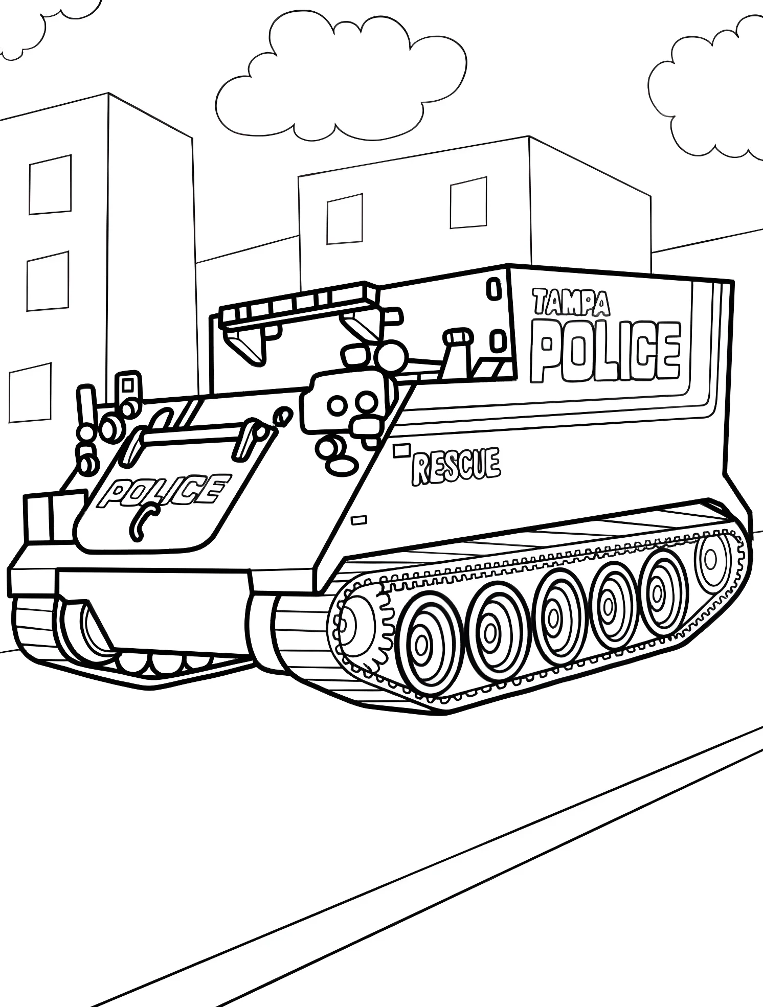 Полицейский танк №7572. Раскраски для мальчиков по категориям. Танк (Tank).