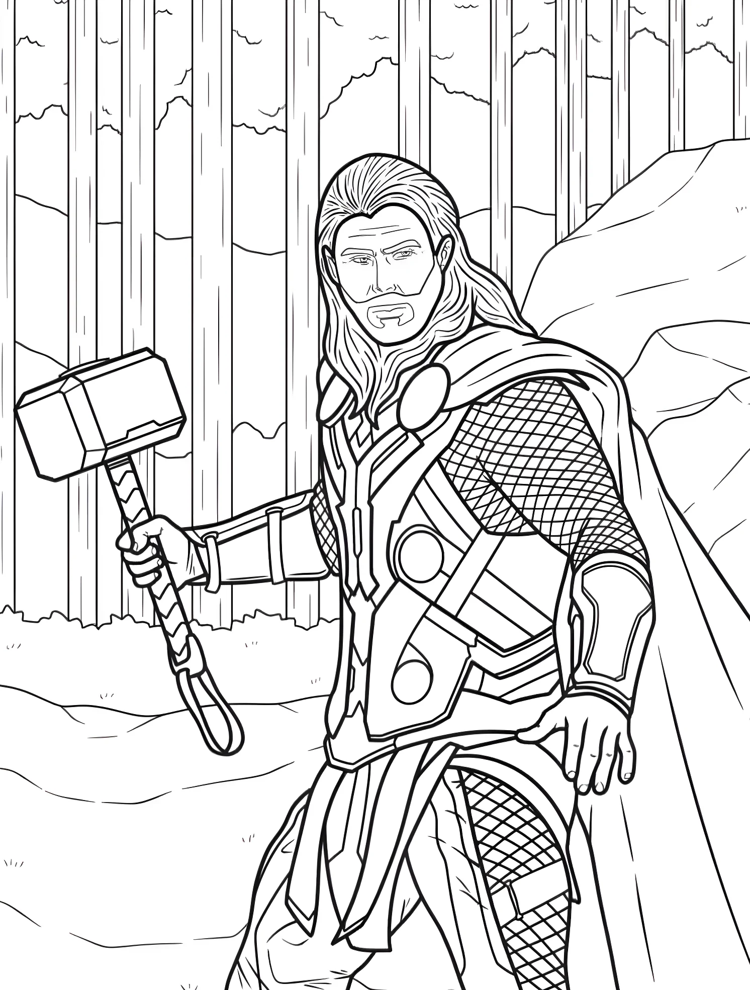 Могучий Тор с молотом №7688. Раскраски для мальчиков по категориям. Тор (Thor).
