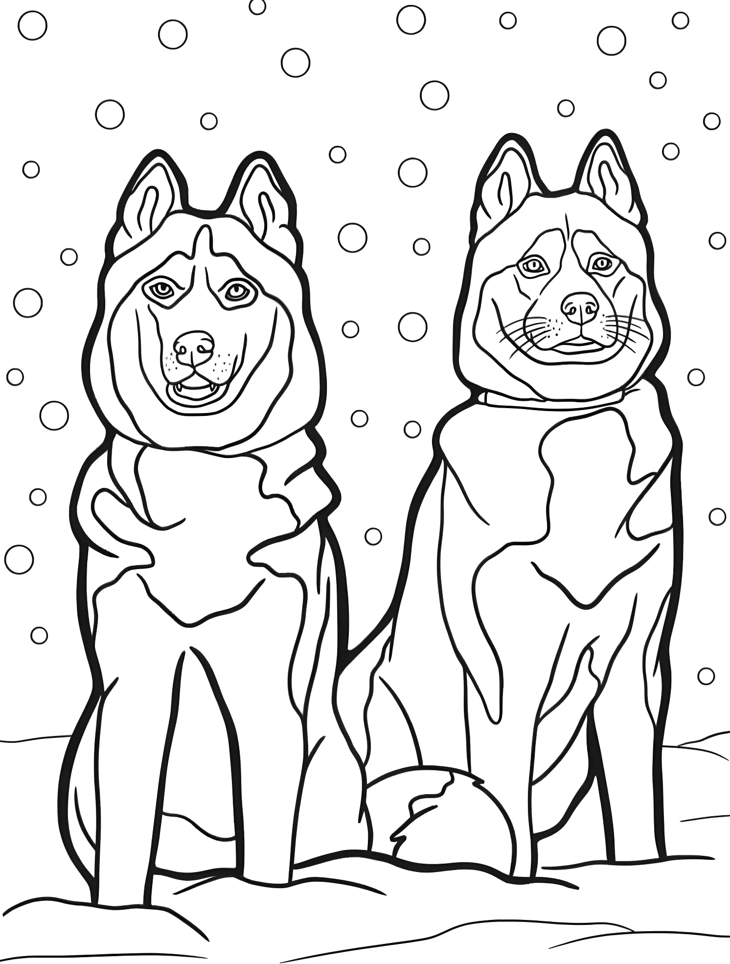 Два хаски №6407. Раскраски для мальчиков по категориям. Хаски (Husky).