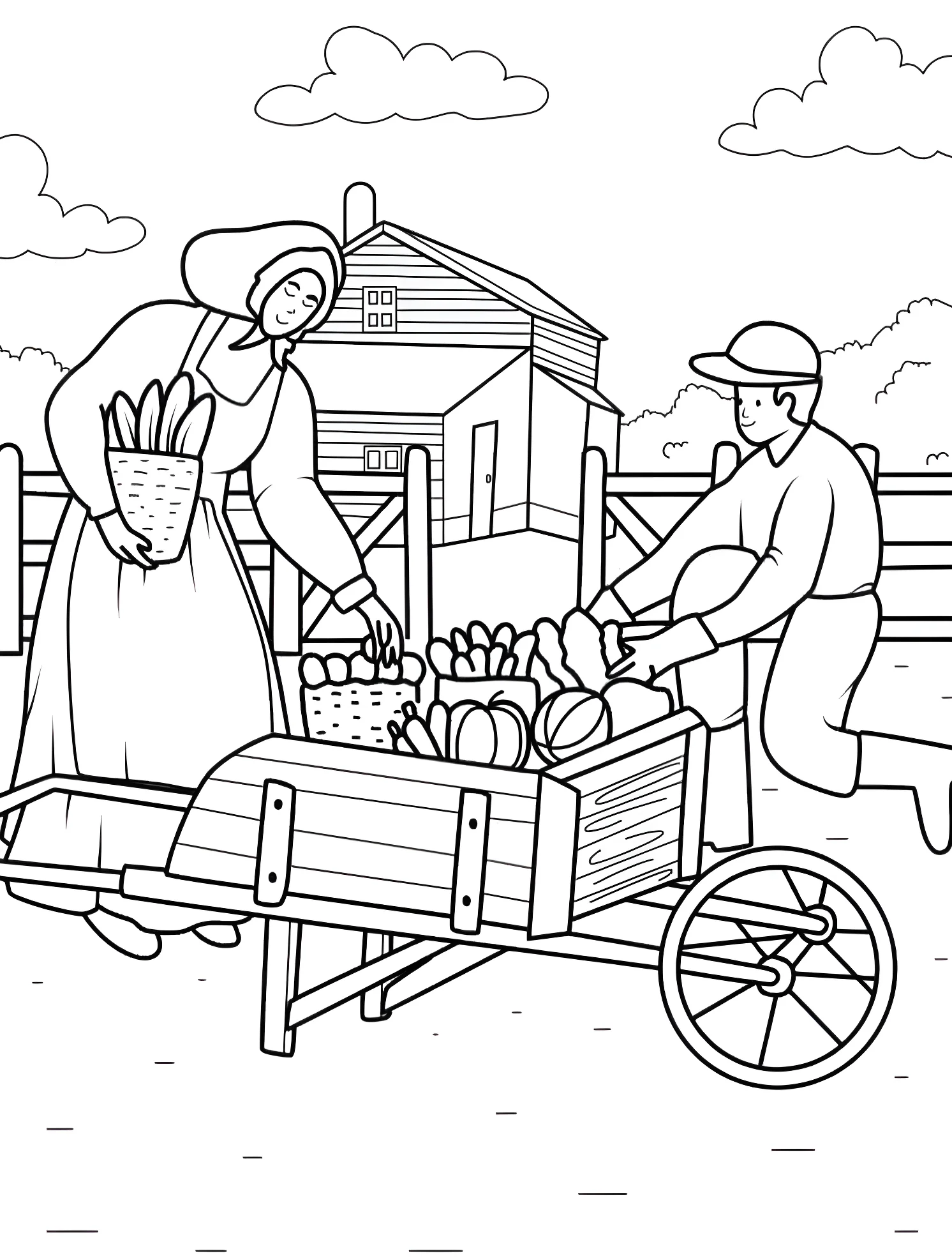 Два фермера и урожай для продажи №6019. Раскраски для мальчиков по категориям. Ферма (Farm).