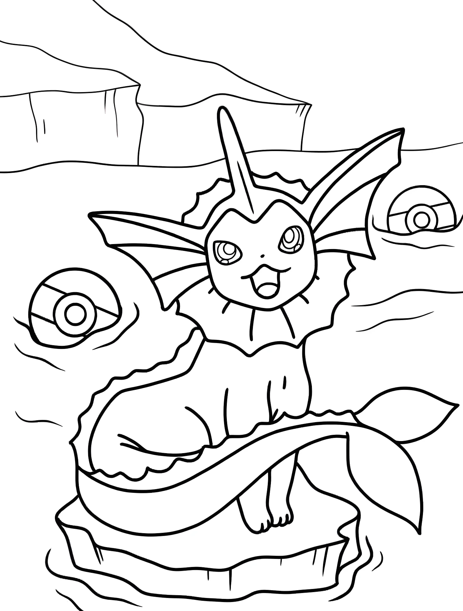 Весёлый Vaporeon на волнах океана №5772. Раскраски для мальчиков по категориям. Иви (Eevee).