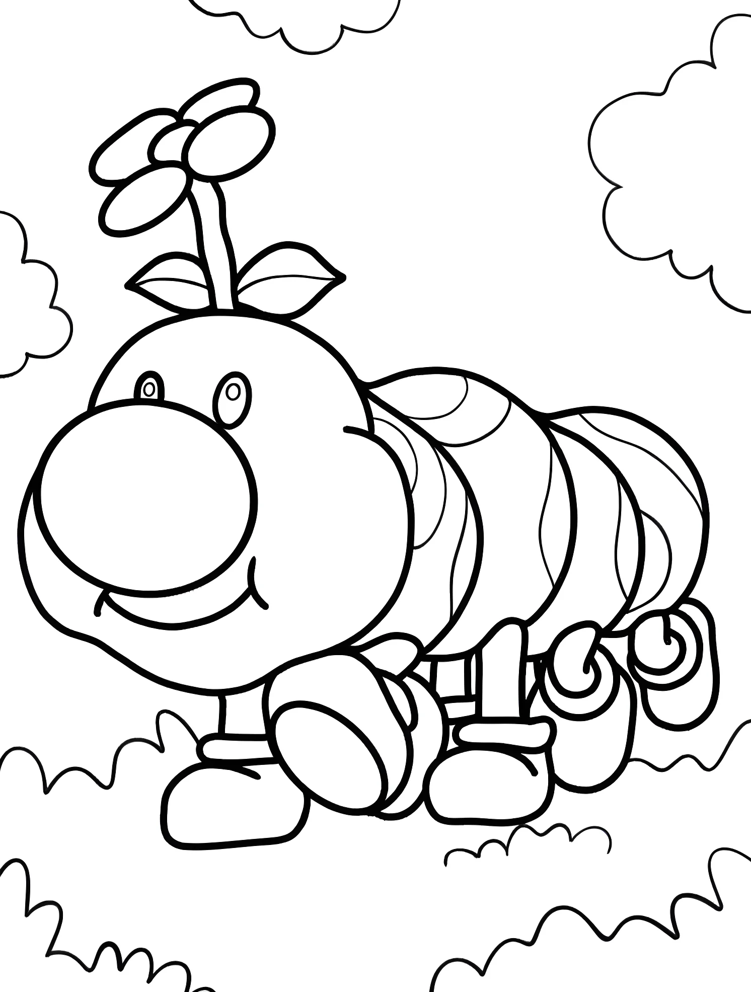 Весёлая гусеница Ваггер из Super Mario №5219. Раскраски для мальчиков по категориям. Гусеница (Caterpillar).