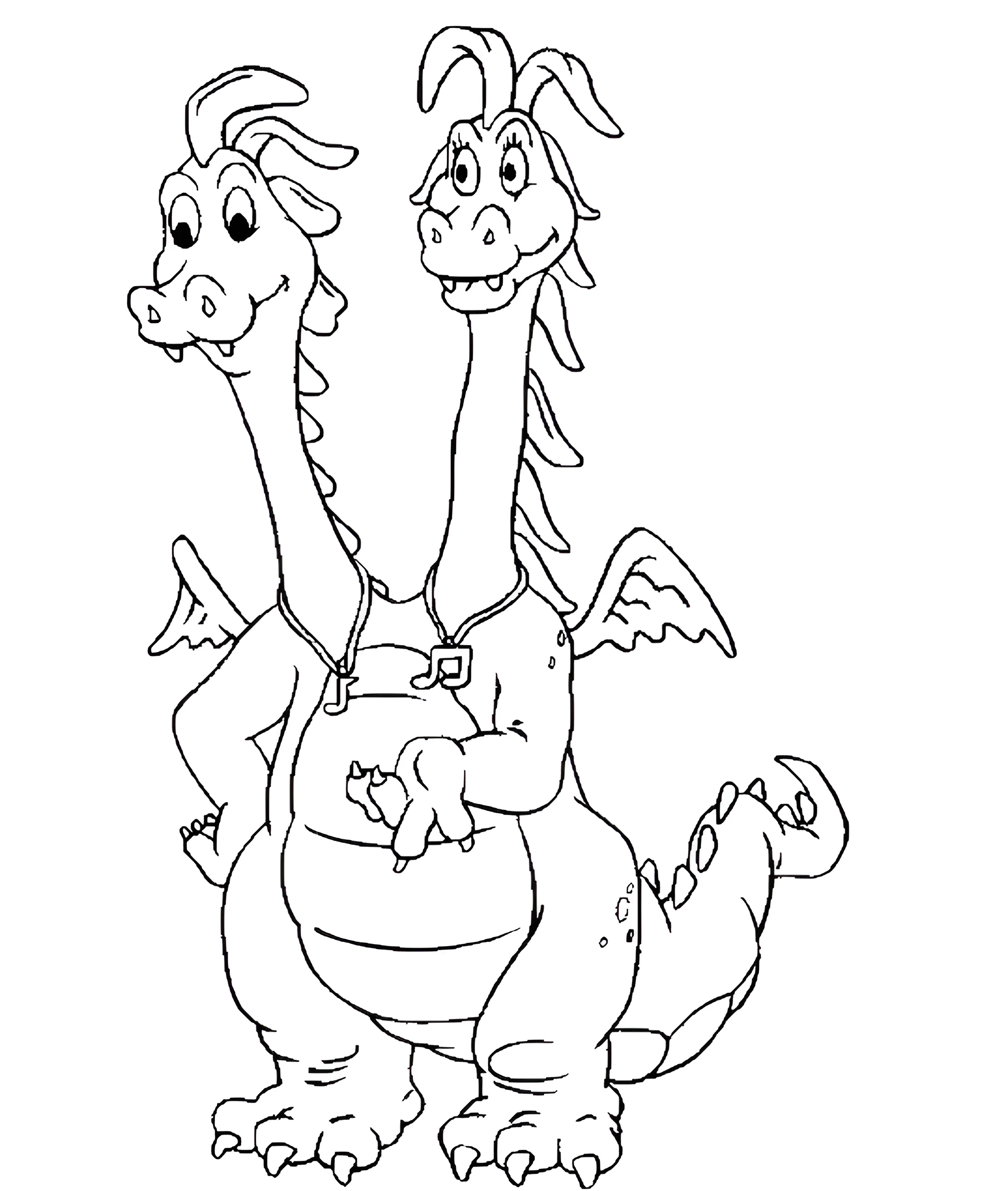 Двухголовый дракон из мультика dragon tales, распечатать раскраску №11112. Популярные раскраски. Драконы.