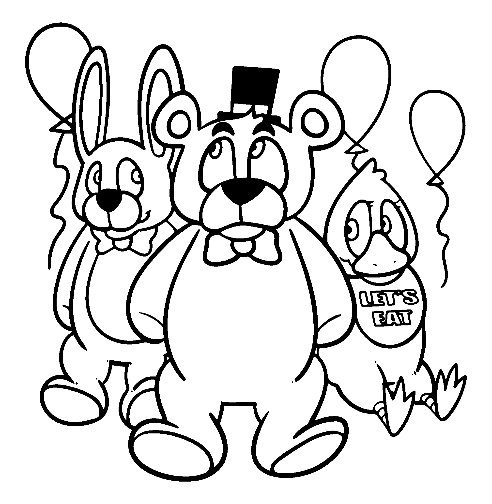 Фредди, Бонни и Чика с шариками №10412. Популярные раскраски. ФНАФ FNAF (Five Nights at Freddy’s) и Аниматроники.