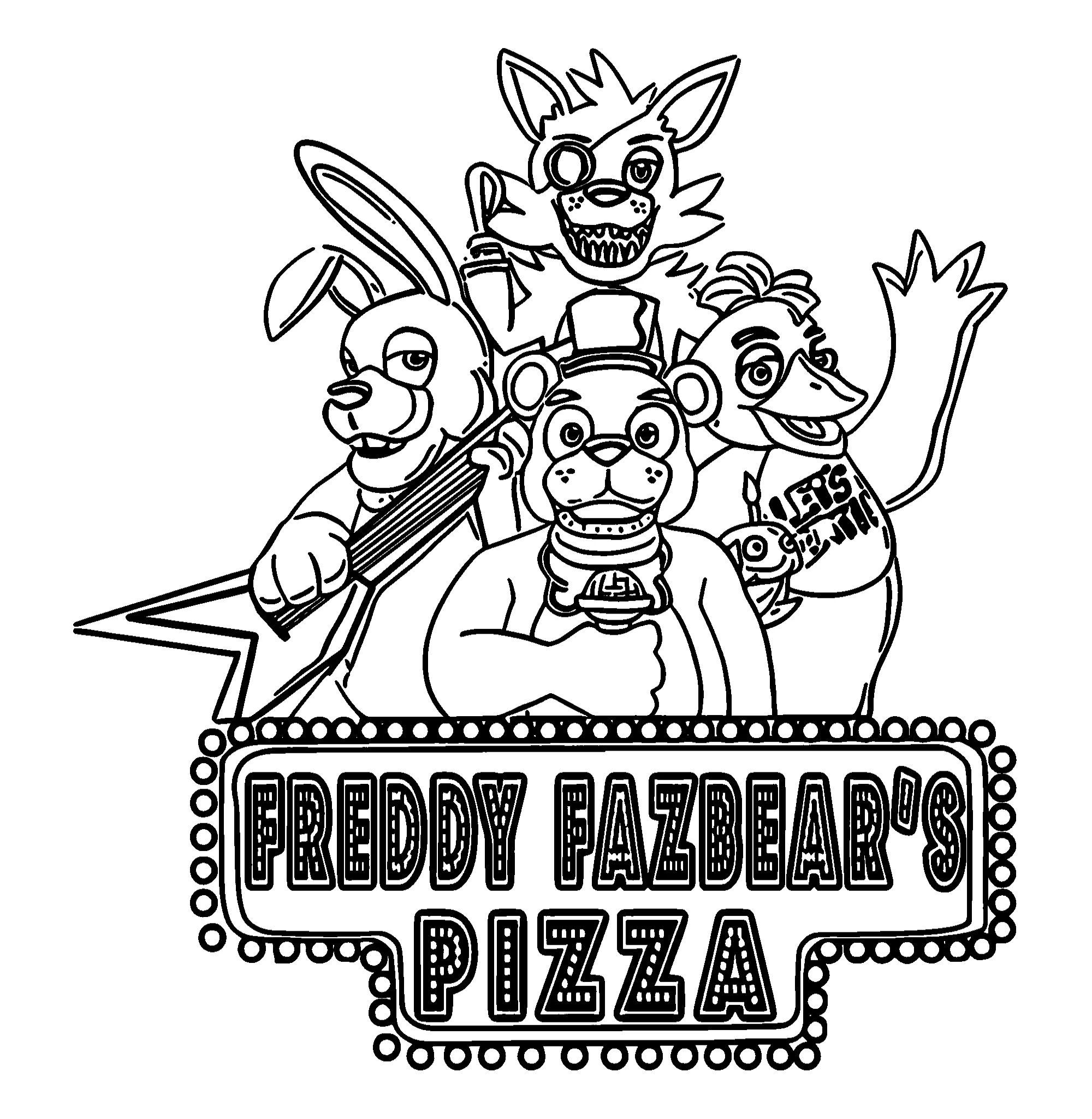 Пиццерия Фредди Фазбера №10388. Популярные раскраски. ФНАФ FNAF (Five Nights at Freddy’s) и Аниматроники.