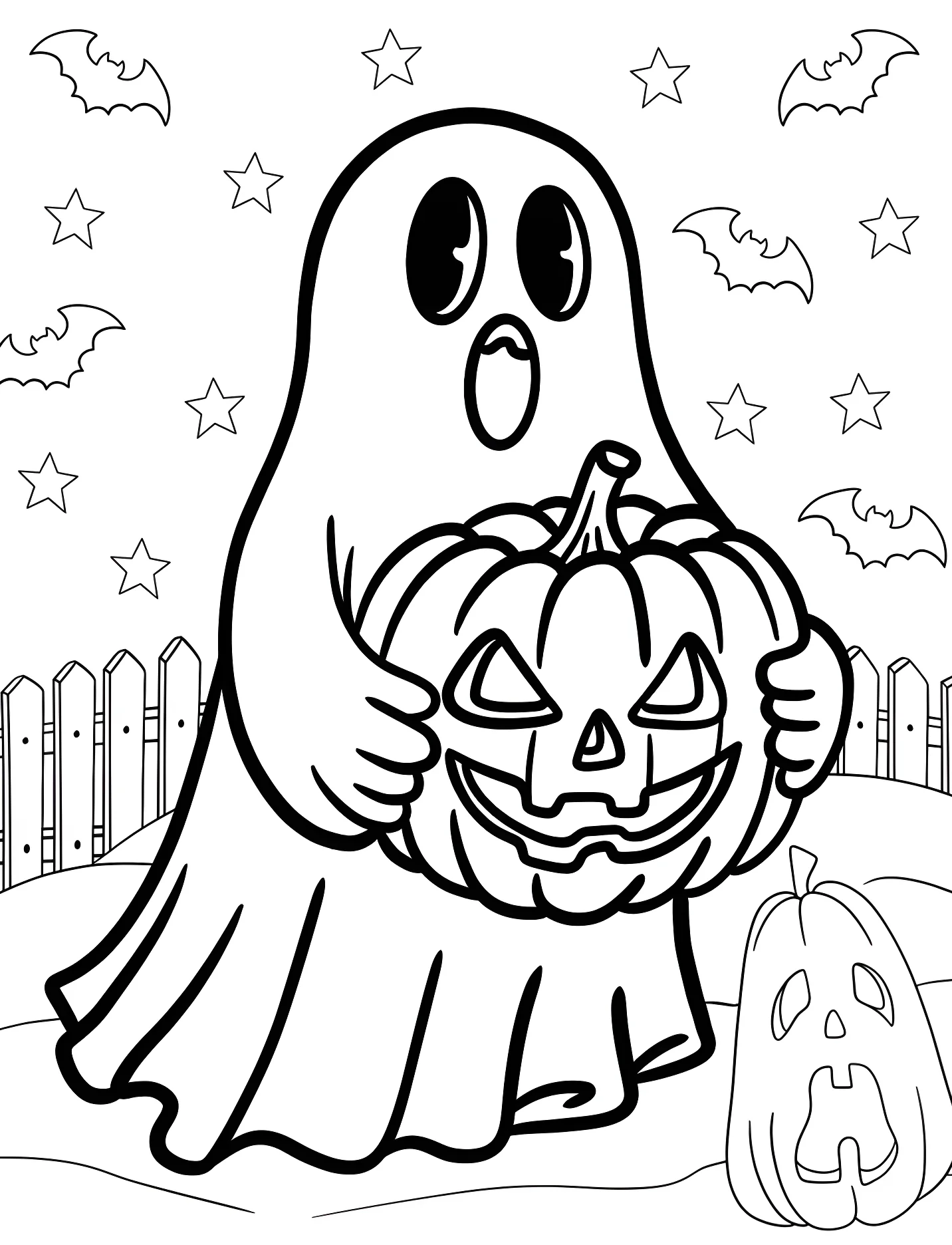 Милый призрак обнимает тыкву для детей №16754. Хэллоуин (Halloween). Привидения.