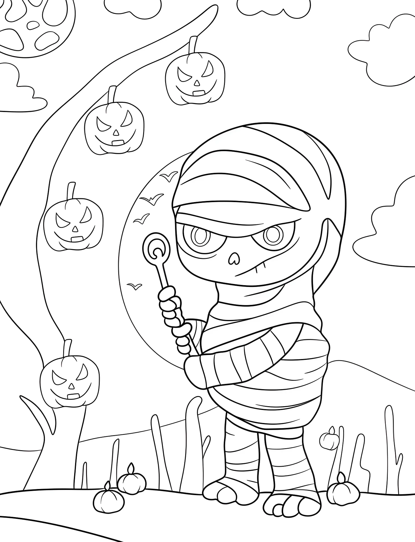 Милый мумия с тыквами на Хэллоуин №17251. Хэллоуин (Halloween). Мумии.