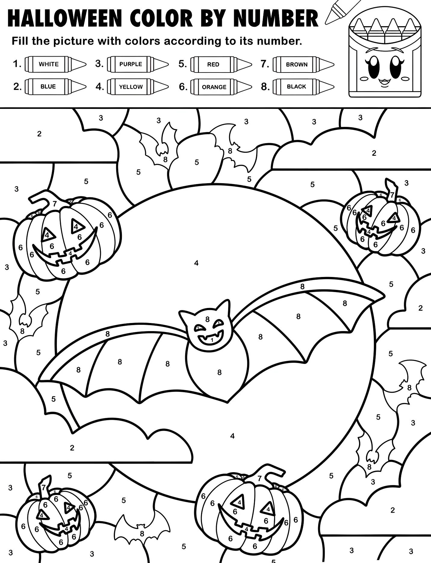 Летучие мыши и тыквы на Хэллоуин для детей №16923. Хэллоуин (Halloween). Хэллоуин: раскраски по номерам.