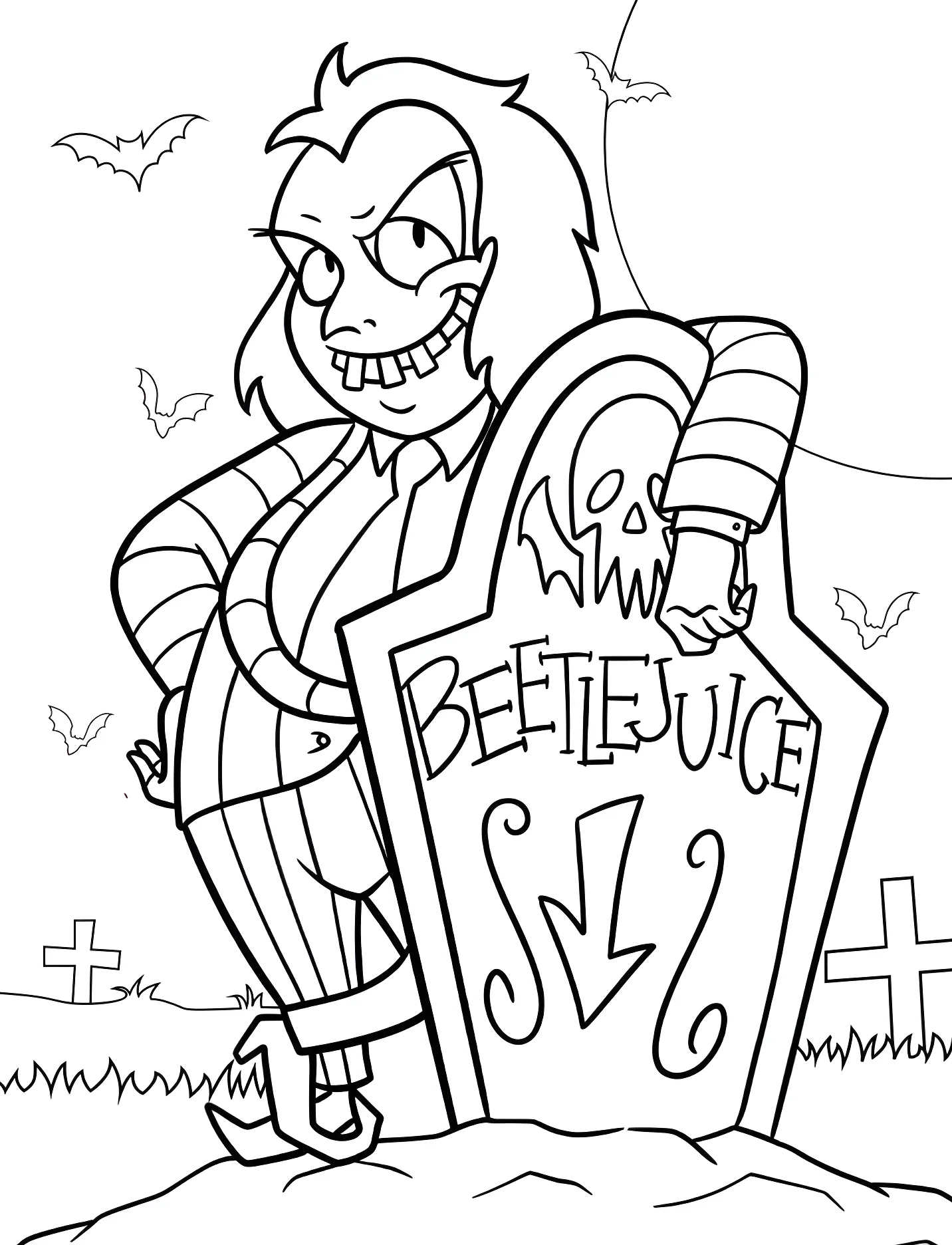 Весёлый Beetlejuice рядом с надгробным камнем №16594. Хэллоуин (Halloween). Битлджус (Beetlejuice).
