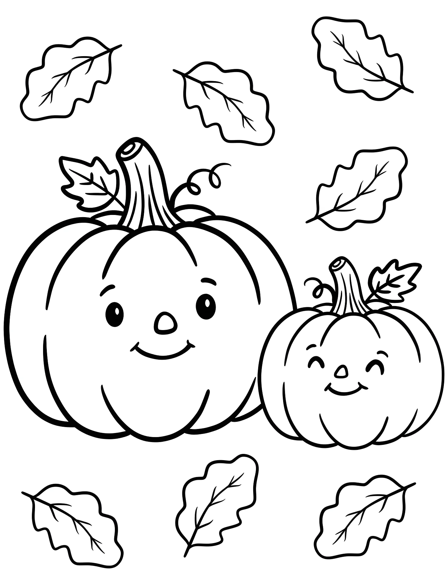 Большие и маленькие тыквы с осенними листьями №17407. Хэллоуин (Halloween). Тыквы.